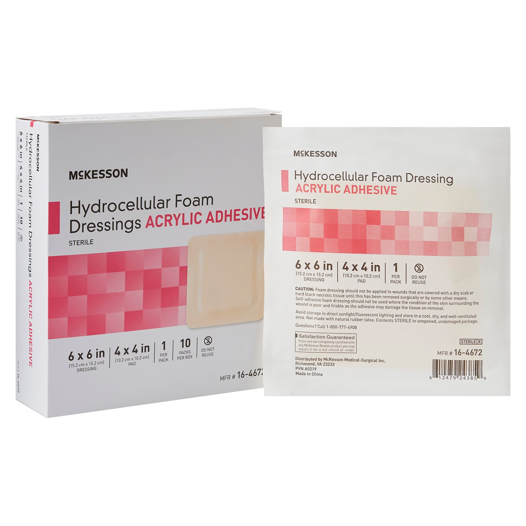 McKesson Foam Dressing Film Backing Tan, 6 x 6 Inch, 4 x 4 Inch Pad, Acrylic Adhesive with Border - Box of 10 - Image 1