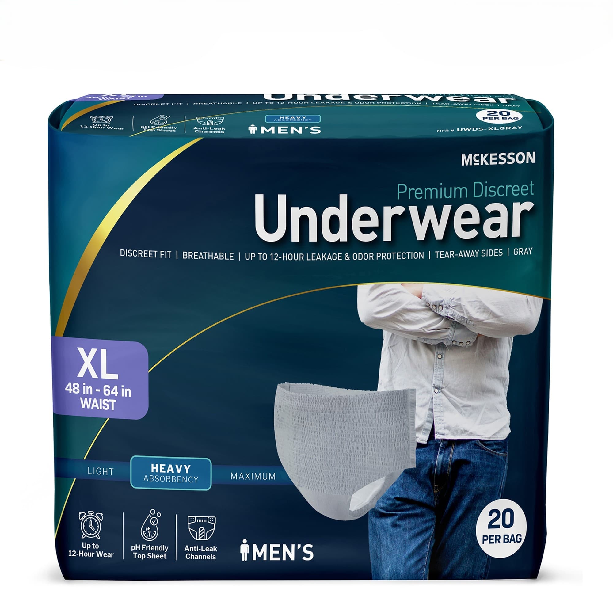 McKesson Premium Discreet Heavy Underwear For Men, Extra Large - Case of 80 - Image 1