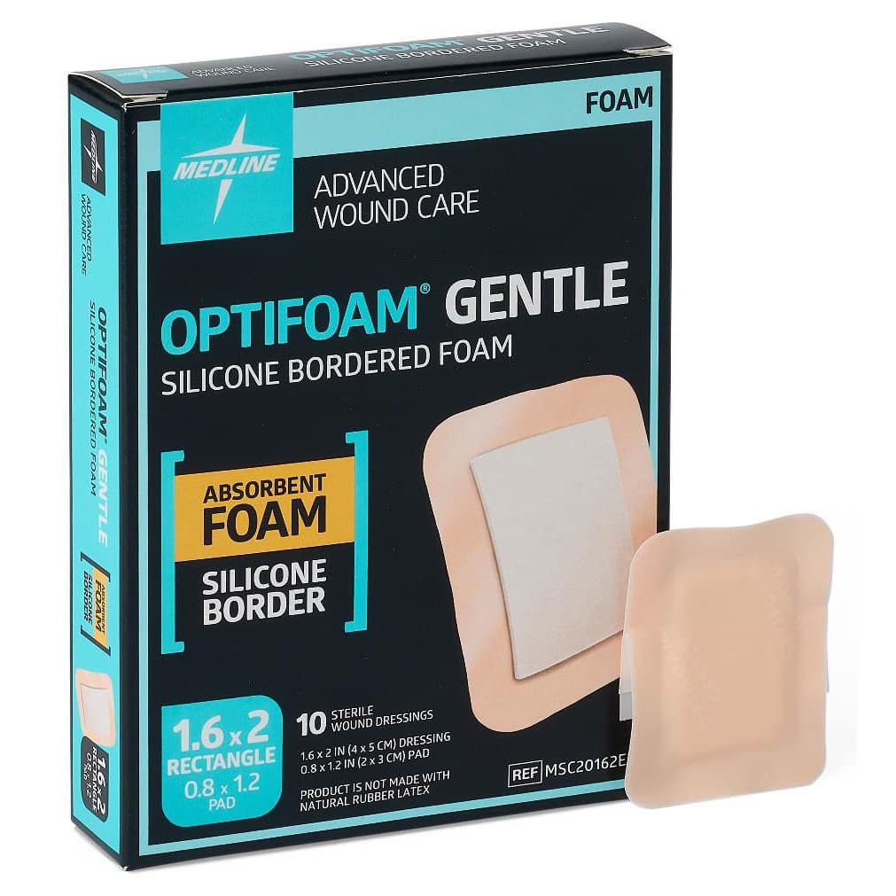 Optifoam Gentle Silicone Bordered Foam Dressing, Sterile, 1.6 x 2 Inch - Case of 70 - Image 1