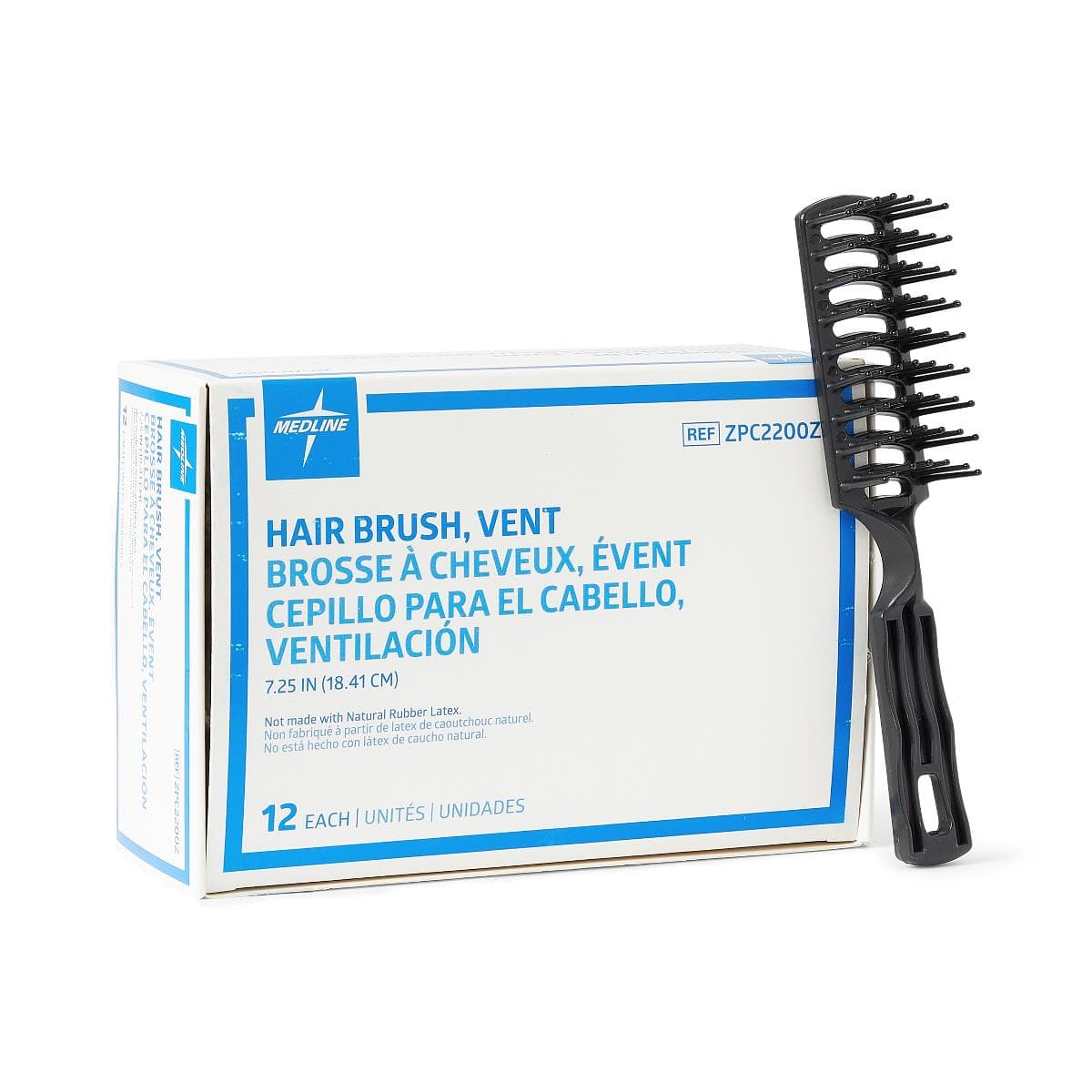 Medline Polyethylene Hair Brush with Nylon Bristles, 7.5 Inch - Box of 12 - Image 1