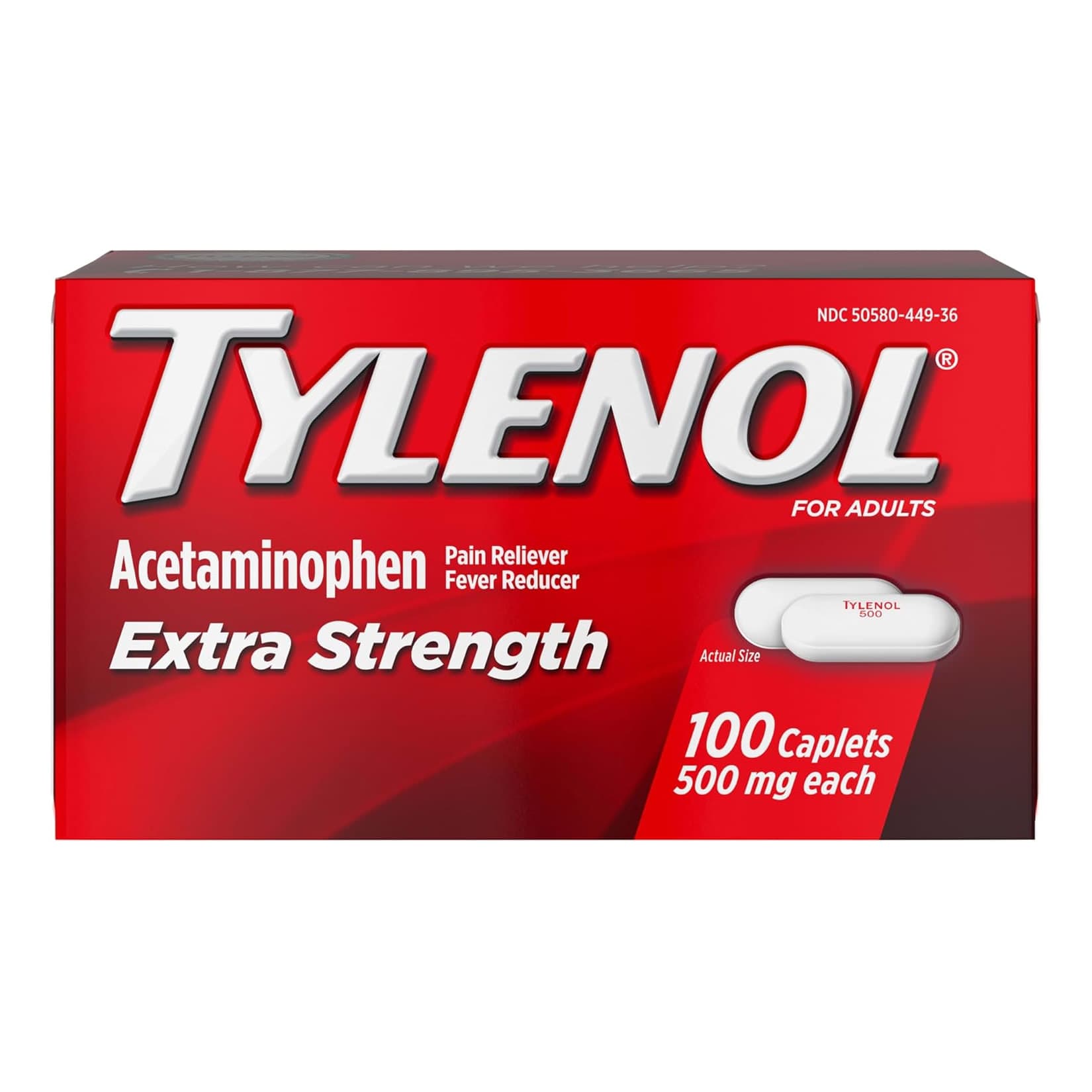 Tylenol Extra Strength Caplets, Easy to Swallow, 500 mg, 100 Count - Each - Image 1