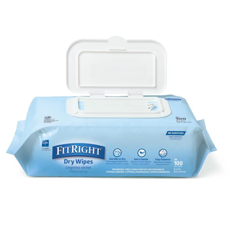 FitRight UltraSoft Dry Personal Wipes, 8 x 8 Inch - Image 2