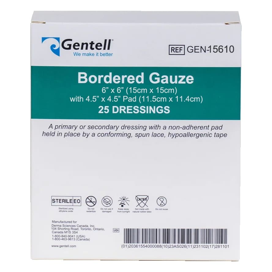 Gentell Bordered Gauze Dressing, 6 x 6 Inch - Case of 100 - Image 1