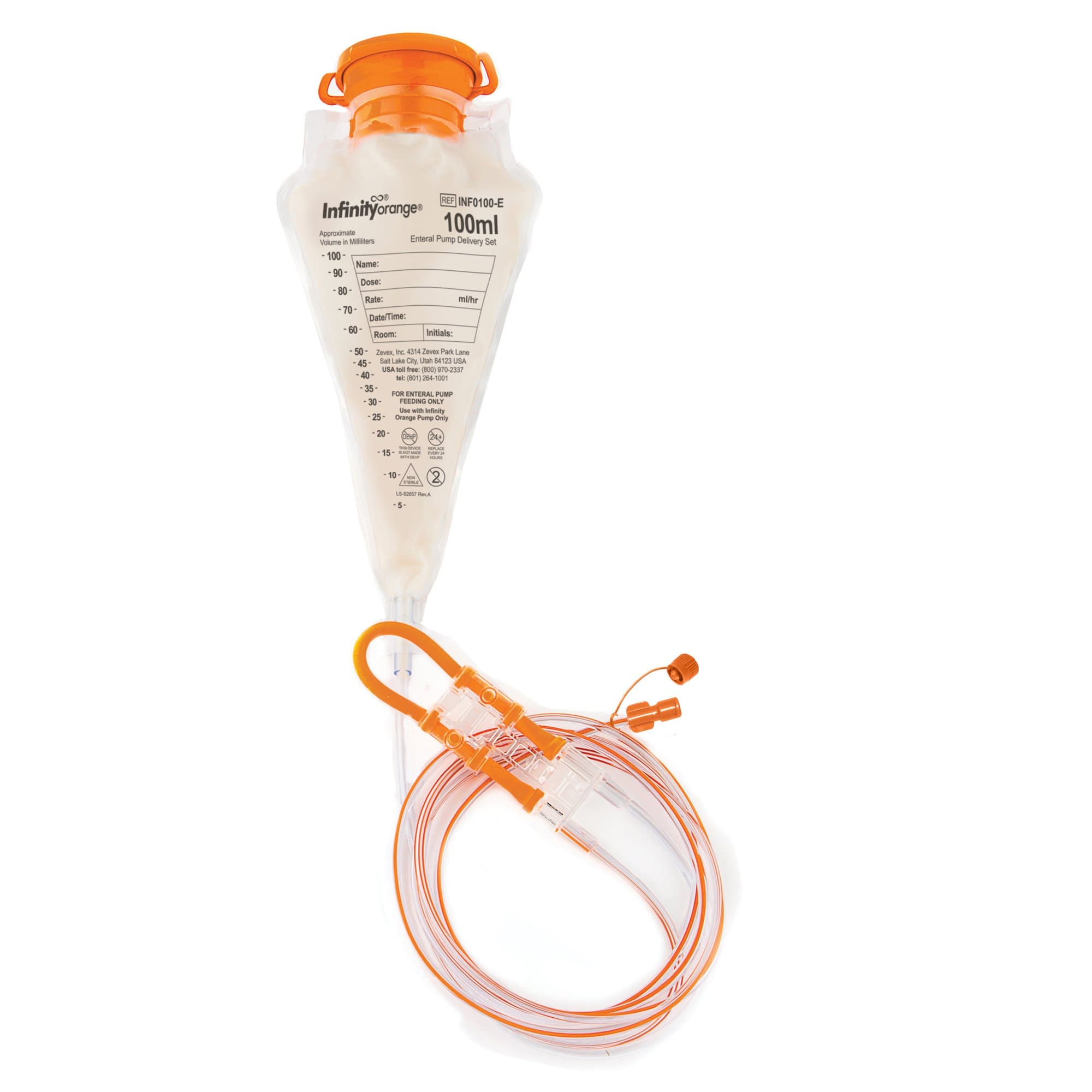 Moog Infinity Orange Enteral Feeding Pump Bag Set with ENFit Connector, 100 mL - Case of 30 - Image 1