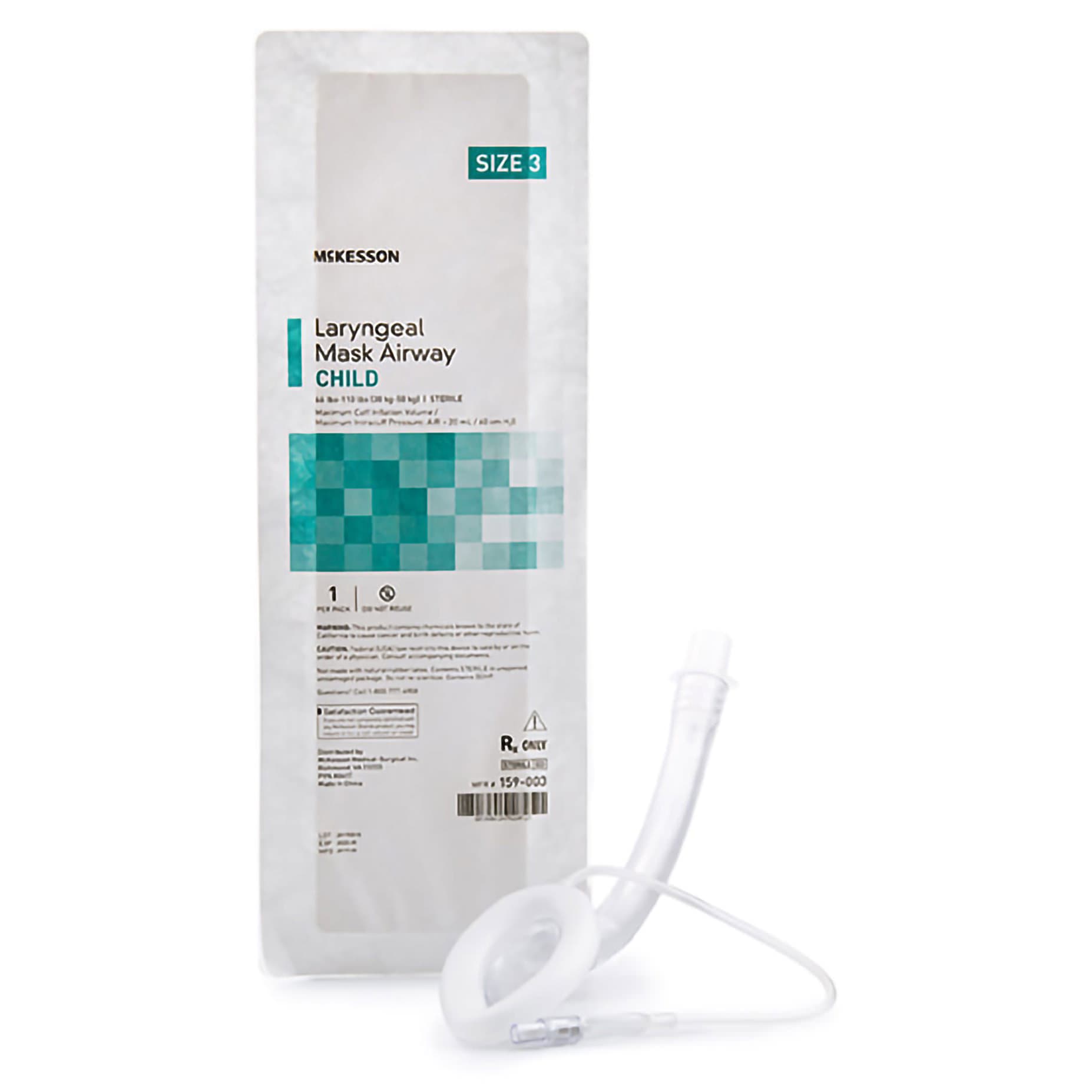 McKesson Curved Laryngeal Mask Clear 20 mL Cuff 11 to 20 mL 11 to 20 mL 20 mL Cuff 11 to 20 mL Size 3 - Case of 50 - Image 1