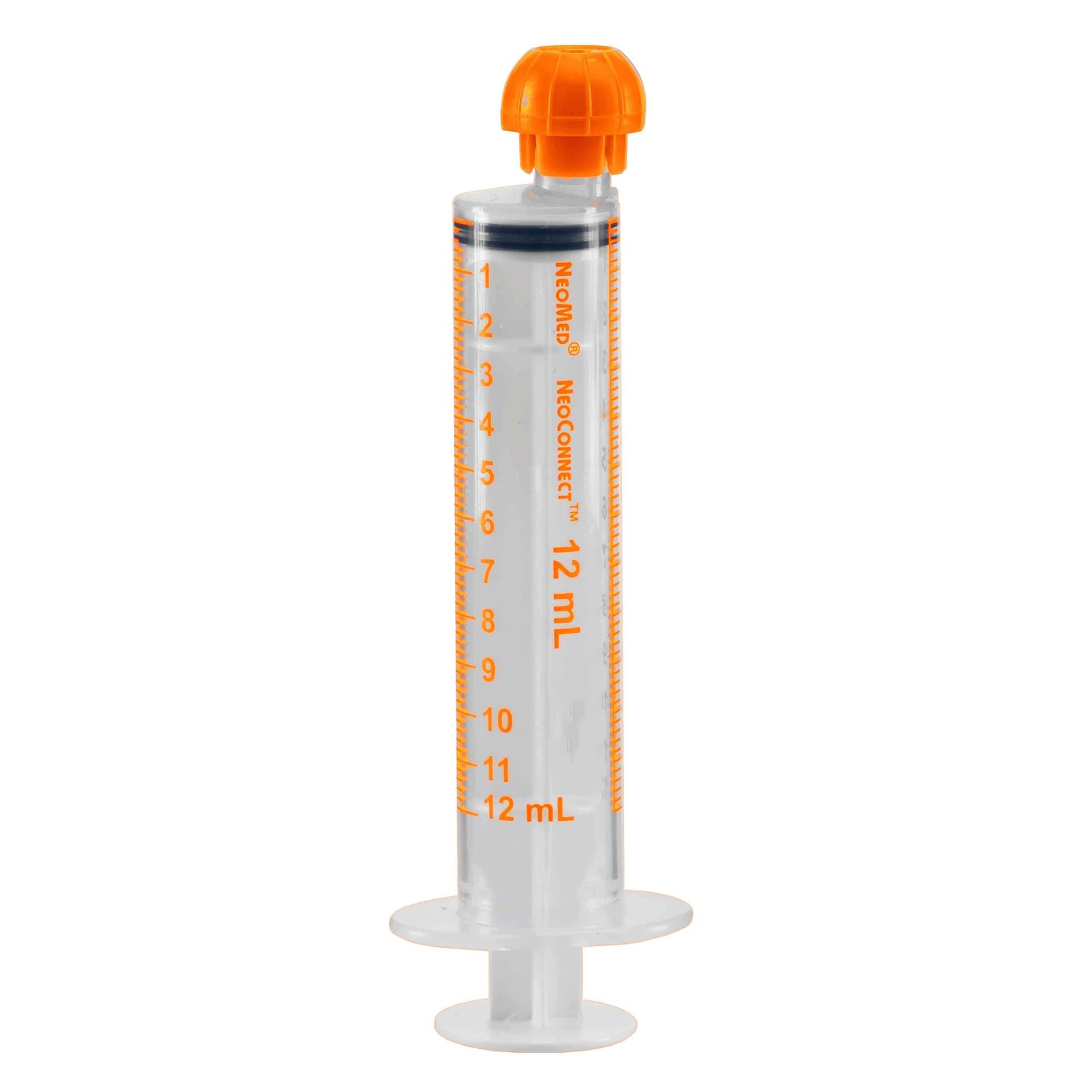NeoConnect Enteral Oral Syringe, Orange, 12 mL - Case of 200 - Image 1