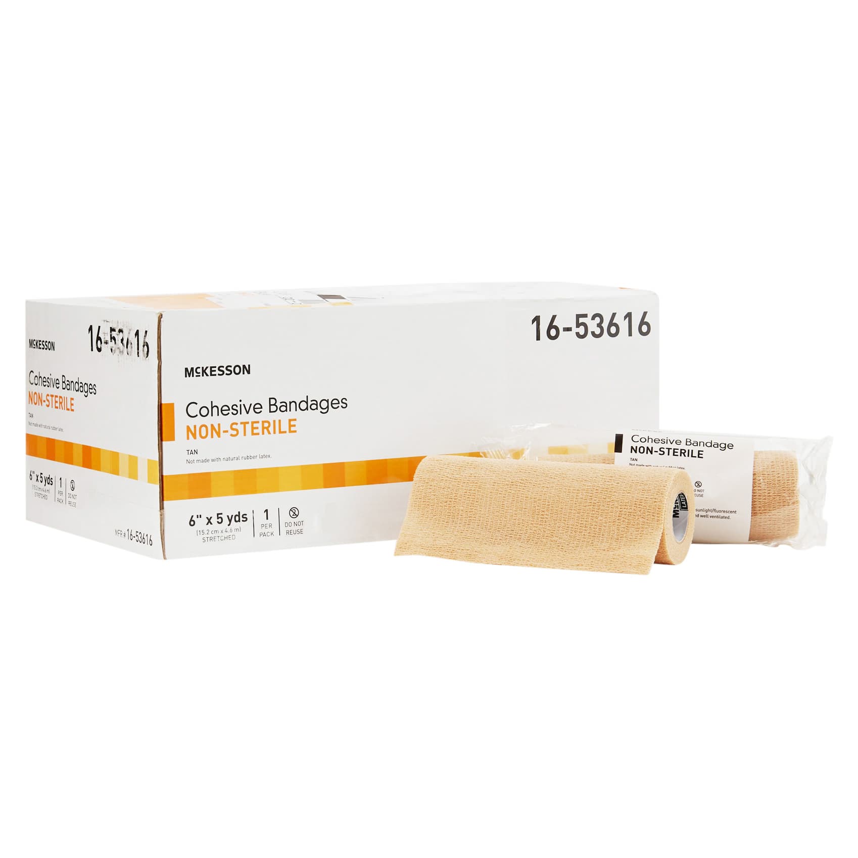 Mckesson Cohesive Bandage, 6 Inch X 5 Yard, Standard Compression, Tan - Image 1