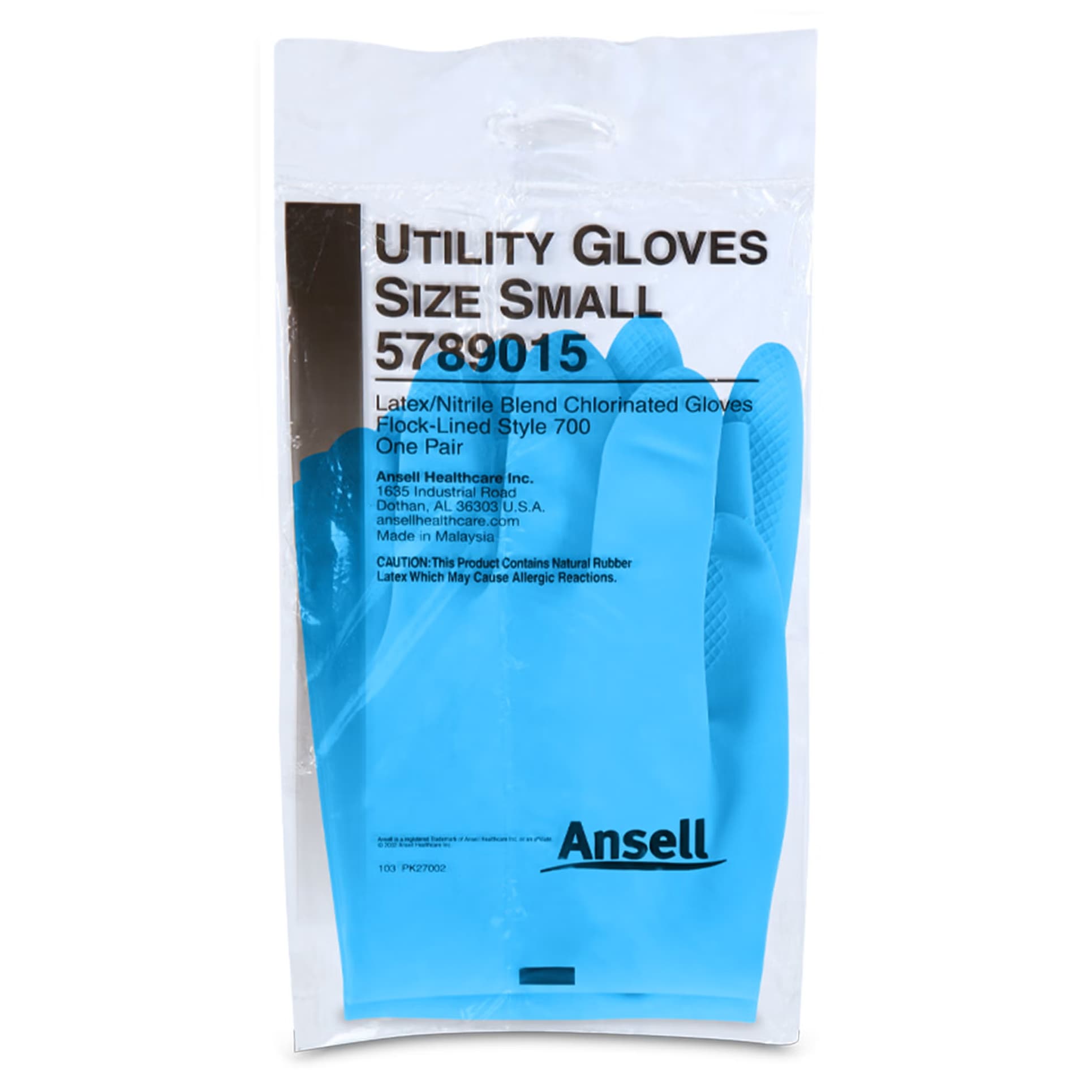 Ansell Utility Glove Blue Straight Cuff 0.51 mm (20 mil) Textured Grip, Small - 1 Dozen - Image 1