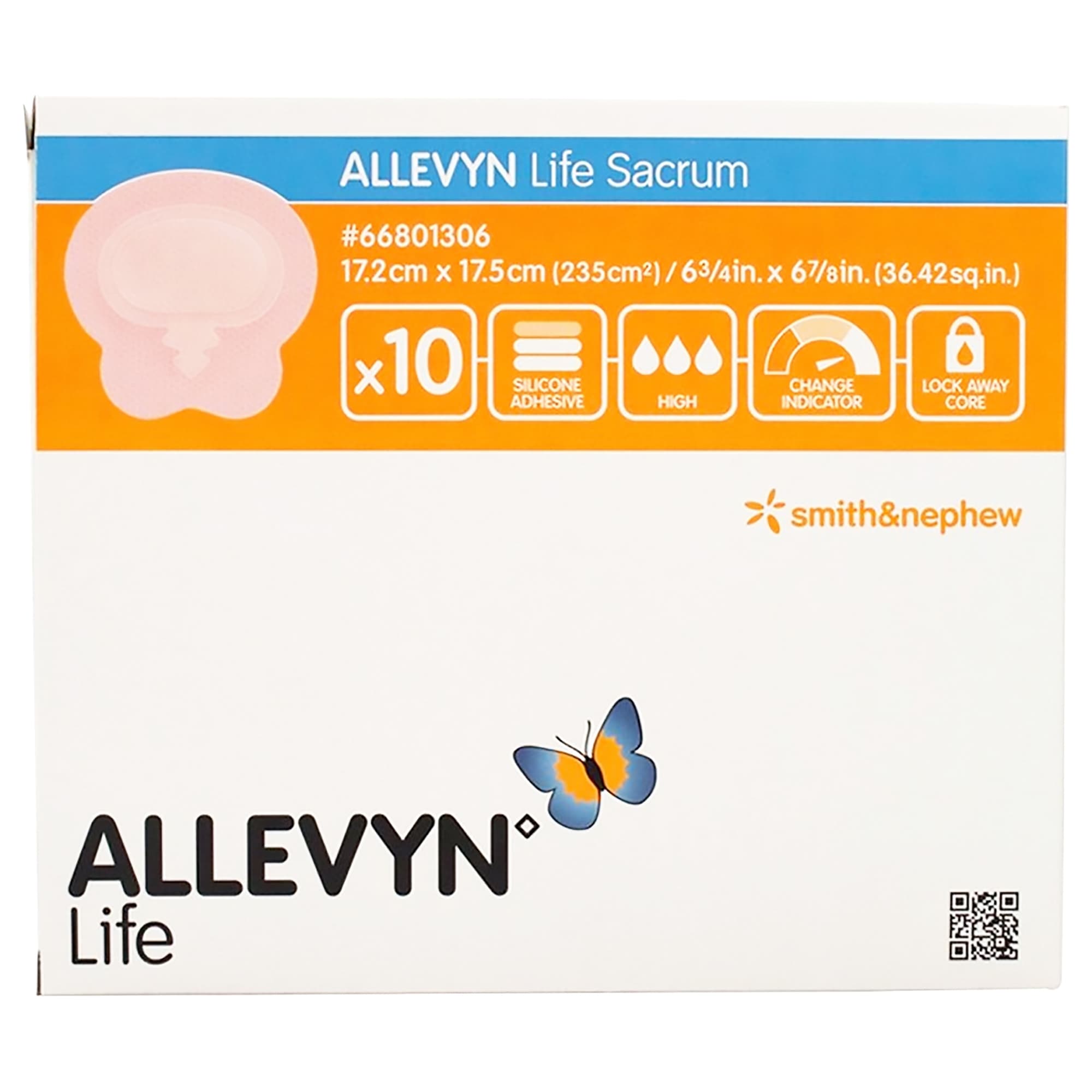 Allevyn Life Sacrum Sterile Silicone Foam Dressing, 6-3/4 x 6-7/8 Inch - Box of 10 - Image 1