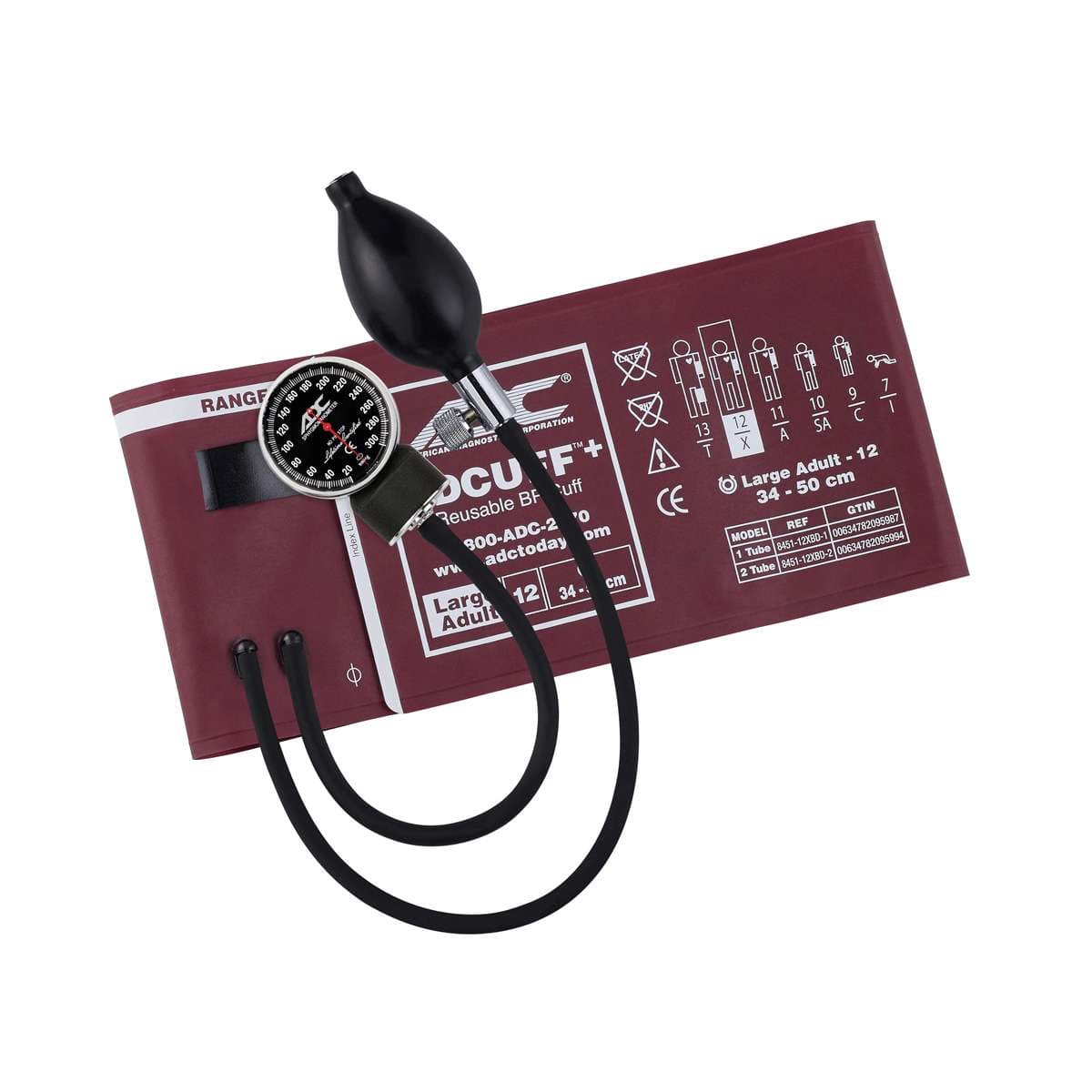 ADC Diagnostix Pocket Aneroid Sphyg with Adcuff+, Burgundy, Large Adult - Image 1