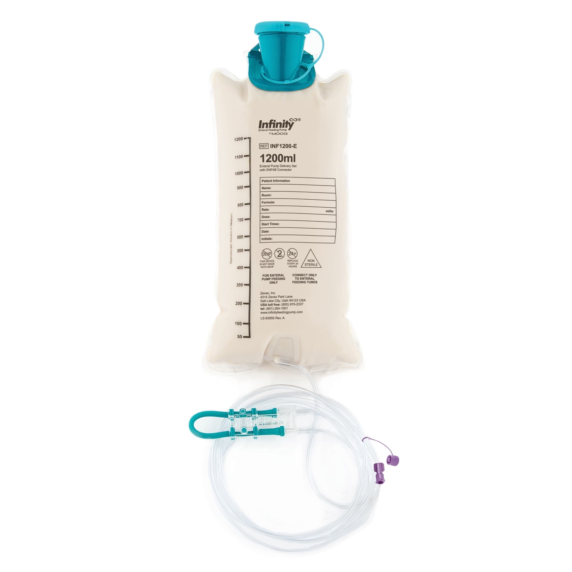 Moog Infinity Enteral Feeding Pump Bag Set with ENFit Connector, 1200 mL - Case of 30 - Image 1
