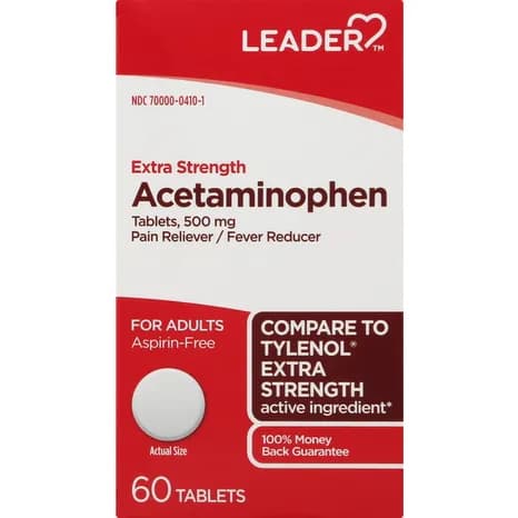 Leader Pain Reliever And Fever Reducer Extra Strength, 500 mg Tablets - Pack of 60