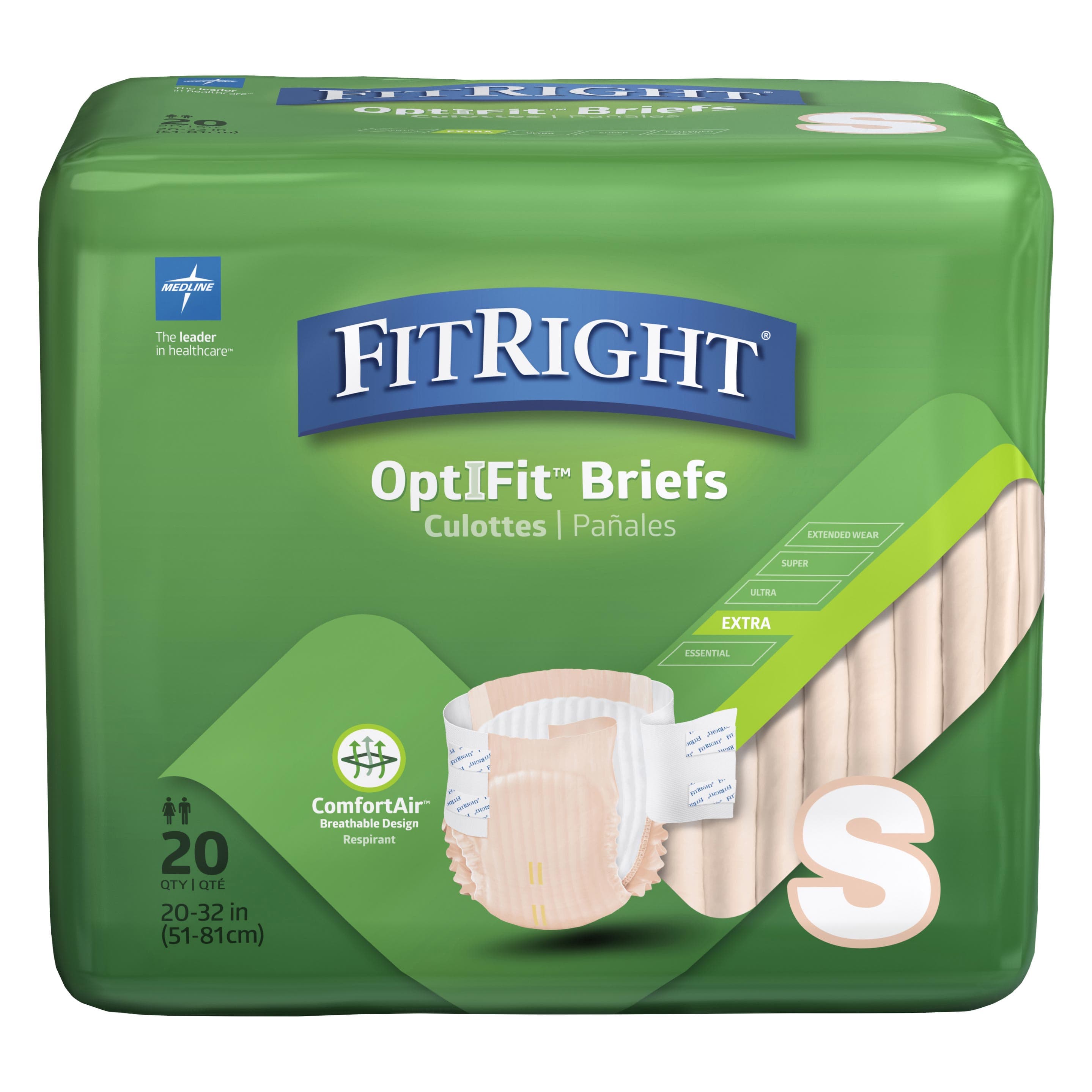 FitRight OptiFit Extra Incontinence Briefs, Small - Case of 80 - Image 1