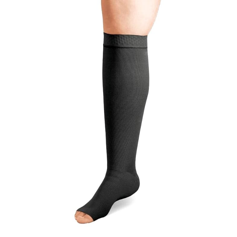 ExoStrong Below Knee Open toe Compression Stocking, Knit Top, Tall, Large, Black - Image 1