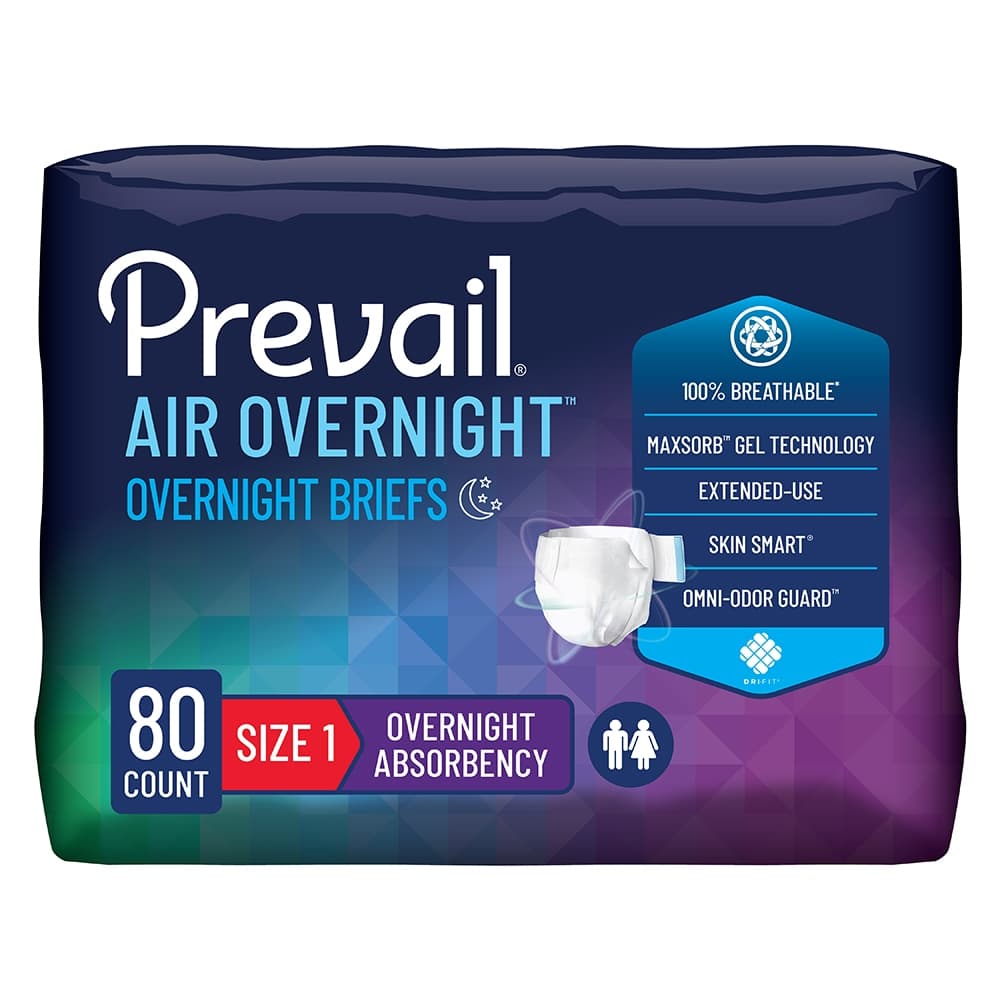 Prevail Air Overnight Adult Incontinence Briefs, Size 1 - Case of 80 - Image 1