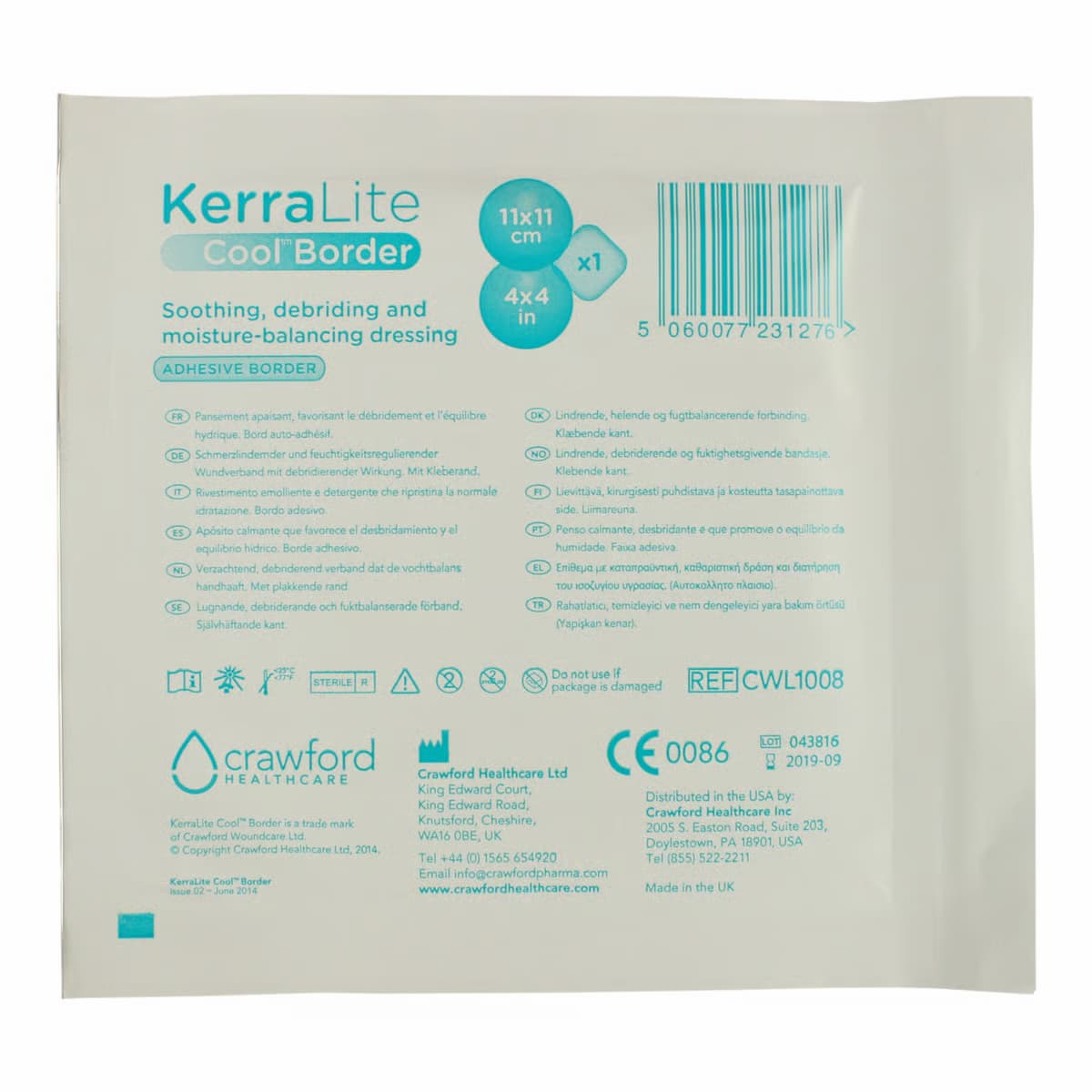 KerraLite Cool Adhesive Border Hydrogel Moisture Balancing Dressing, 4" x 4" - Image 1