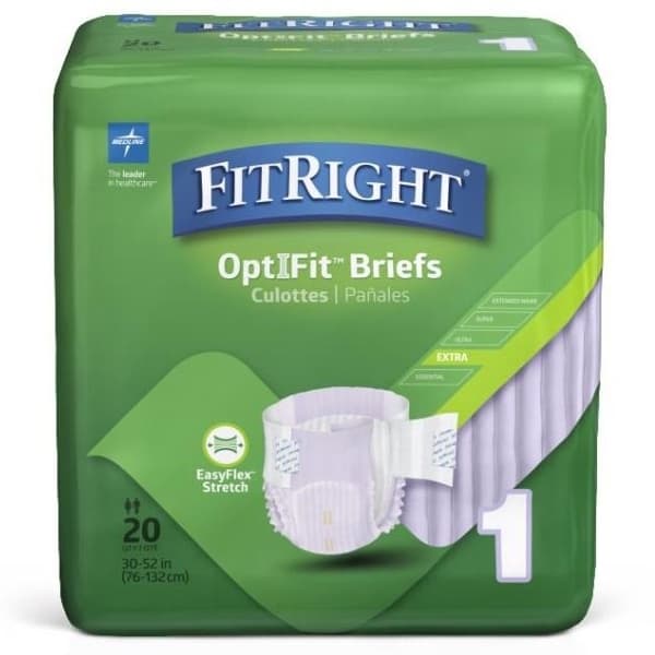 FitRight OptiFit Stretch Extra Briefs, Size 1 - Case of 80 - Image 1