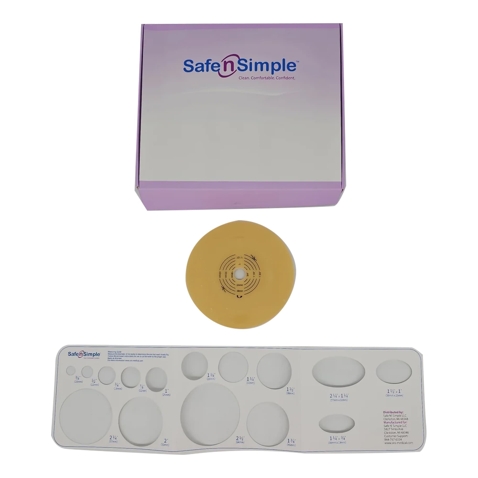 Safe N Simple 5" Extended Wear Cut-to-Fit 2-Piece Round Wafer with Solid Hydrocolloid, 2-3/4 Inch - Box of 5 - Image 1