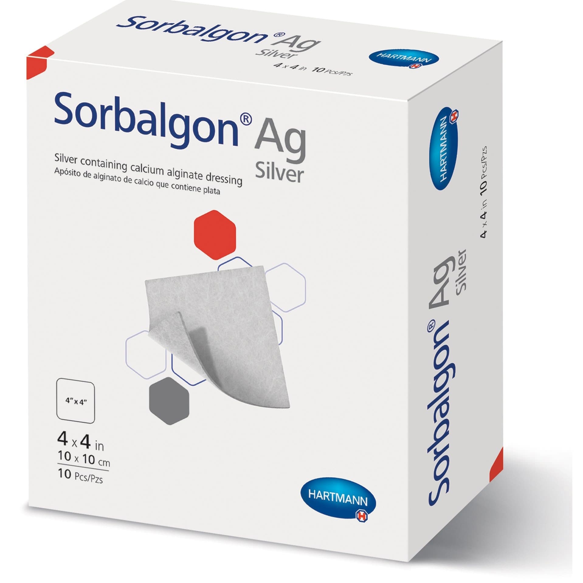 Sorbalgon Silver Calcium Alginate Dressing, 4 x 4 Inch - Box of 10 - Image 1