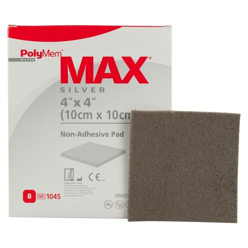 Polymem Max Silver Non-Adhesive Foam Pad Dressing, 4 x 4 Inch - Box of 8 - Image 1