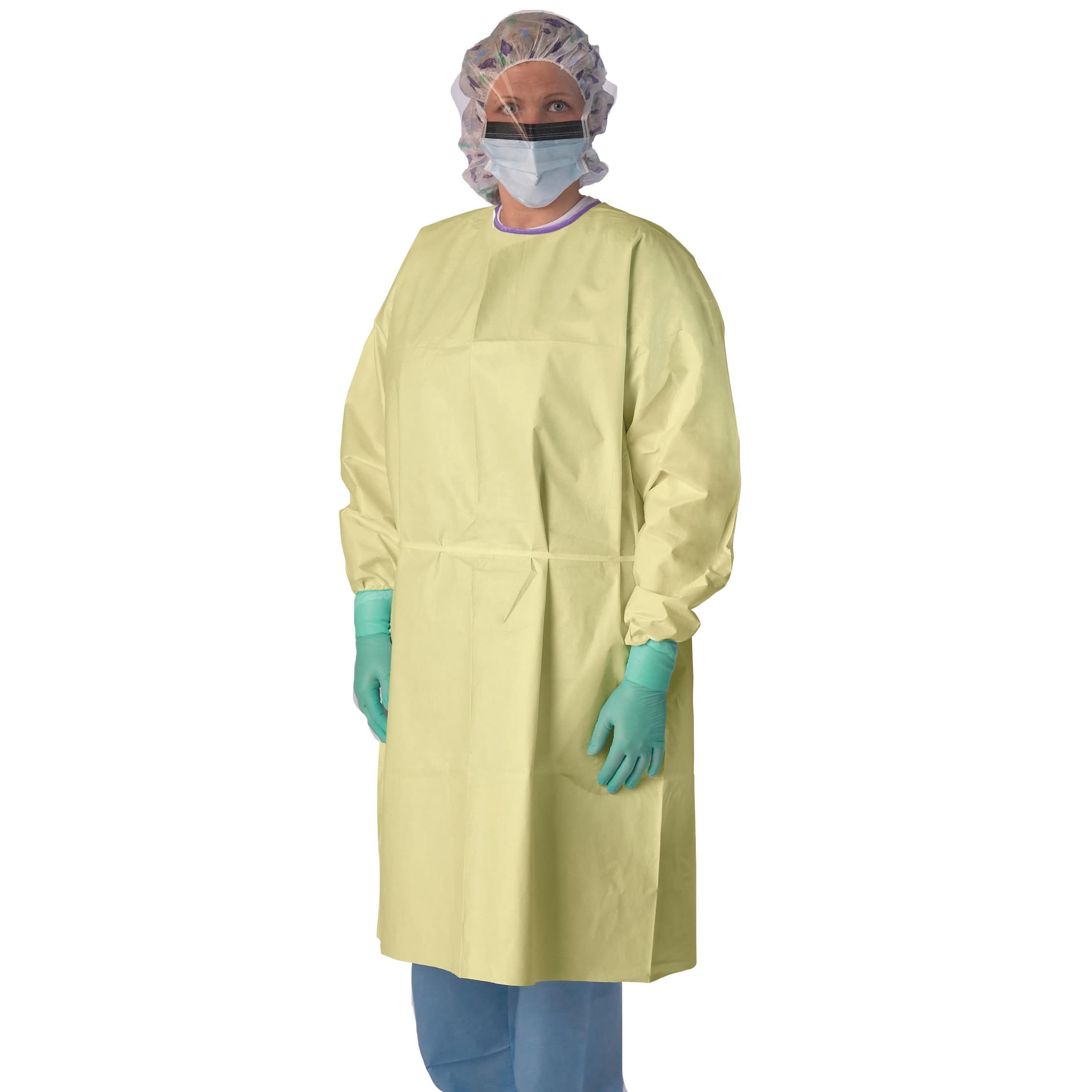 Medline AAMI Level 1 Reusable Isolation Gown, Overlap Back, Yellow, Extra Large - 1 Dozen - Image 1