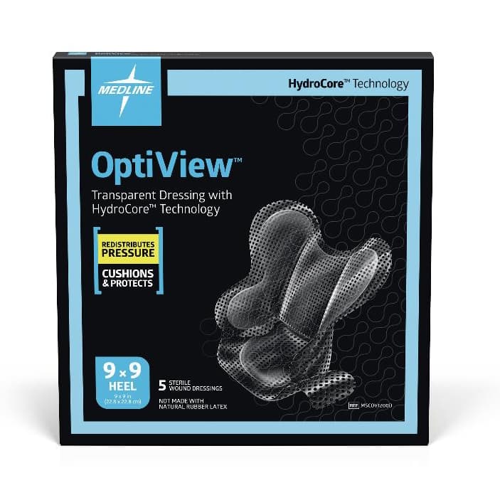 Medline OptiView Transparent HydroCore Wound Dressing, Heel, 9 x 9 Inch - Box of 5 - Image 1