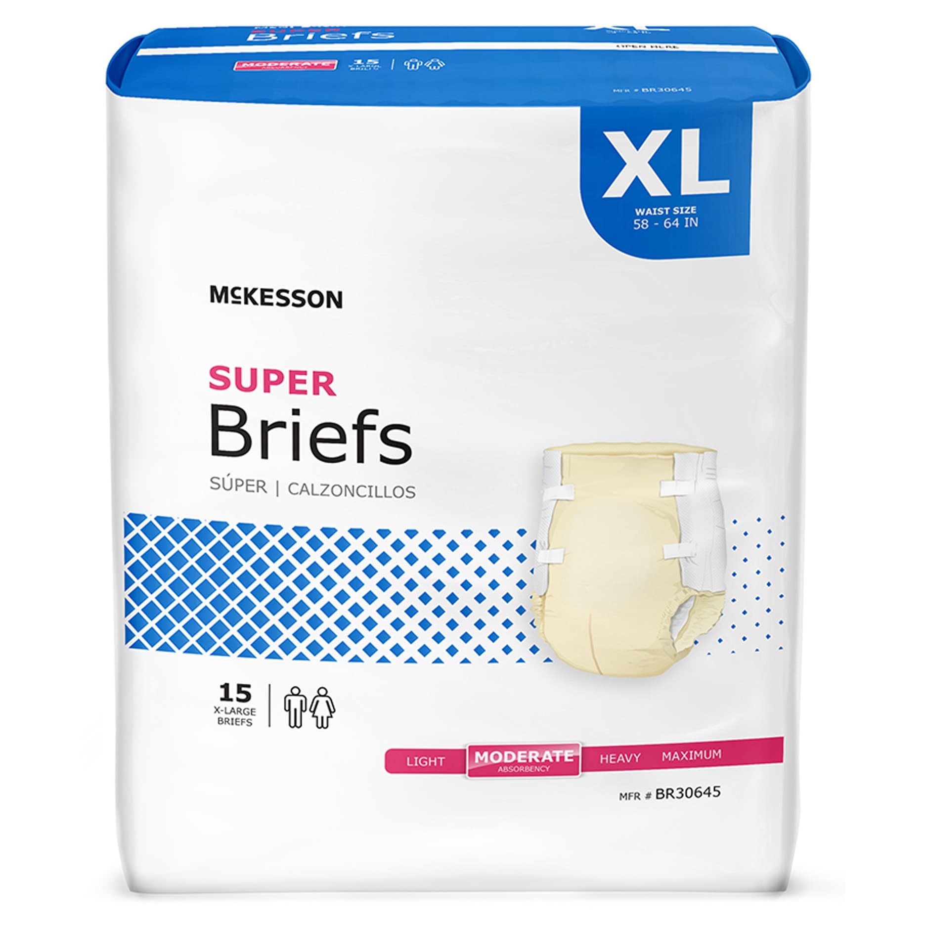 McKesson Super Incontinence Briefs, Extra Large - Bag of 15 - Image 1