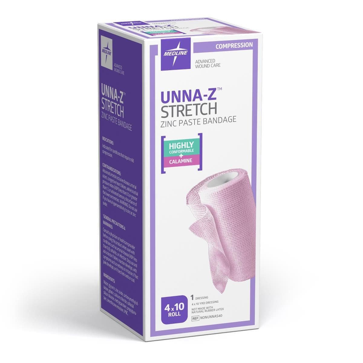 Medline Unna-Z Stretch Zinc Oxide Compression Bandages, with Calamine, 4 Inch x 10 Yard - Image 1