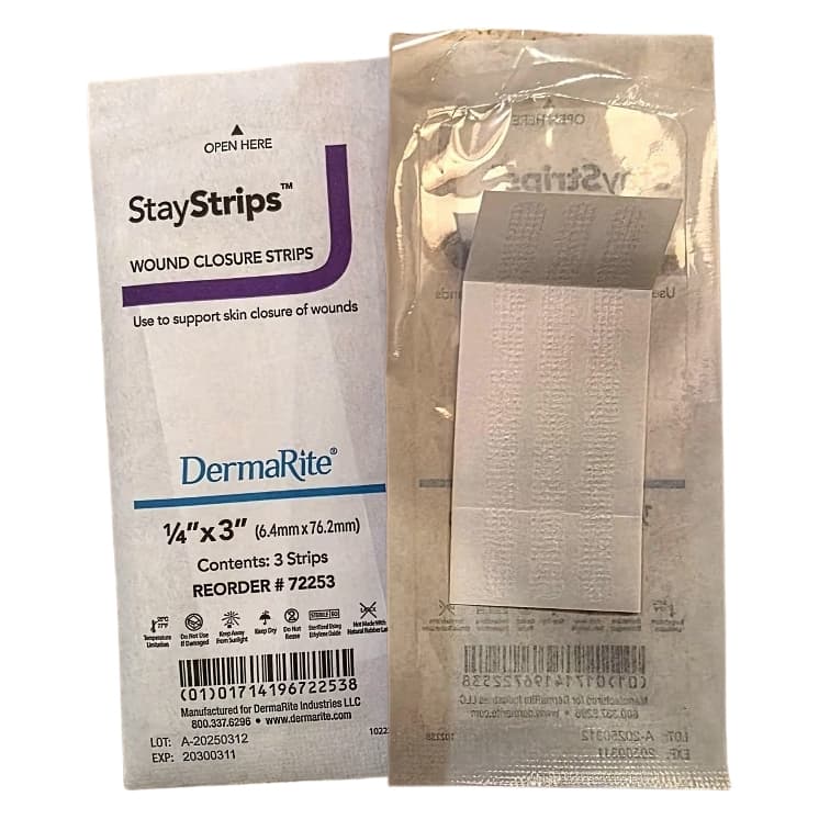 DermaRite StayStrips Wound Skin Closure Strip, Sterile, 1/4 x 3 Inch - Each - Image 1