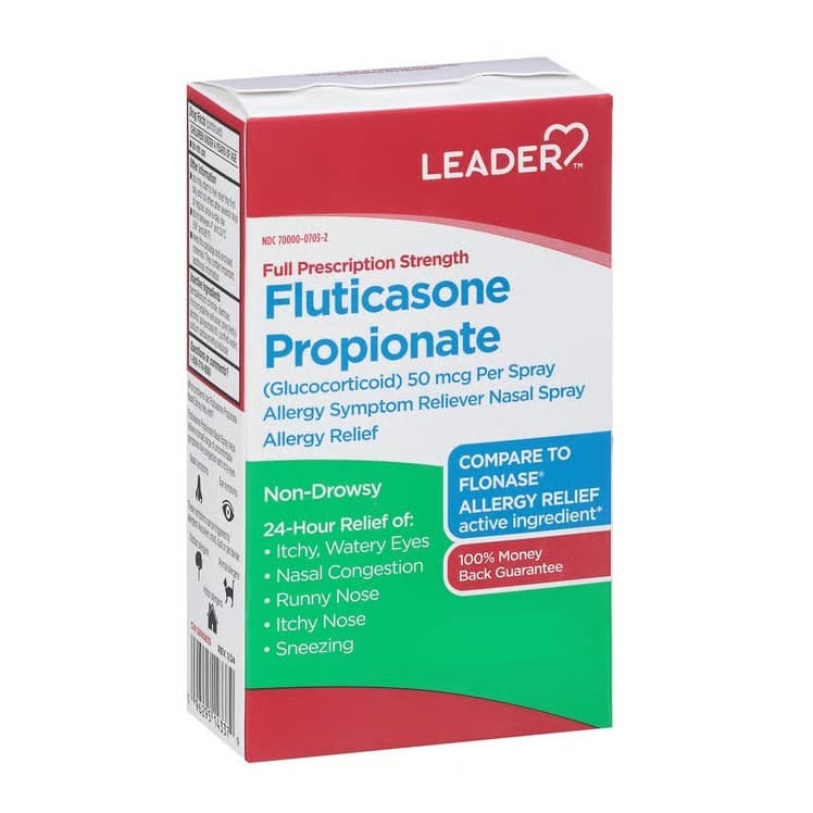 Leader 24 Hour Fluticasone Propionate Allergy Relief Nasal Spray , 50mcg, 0.38 oz - Each - Image 1