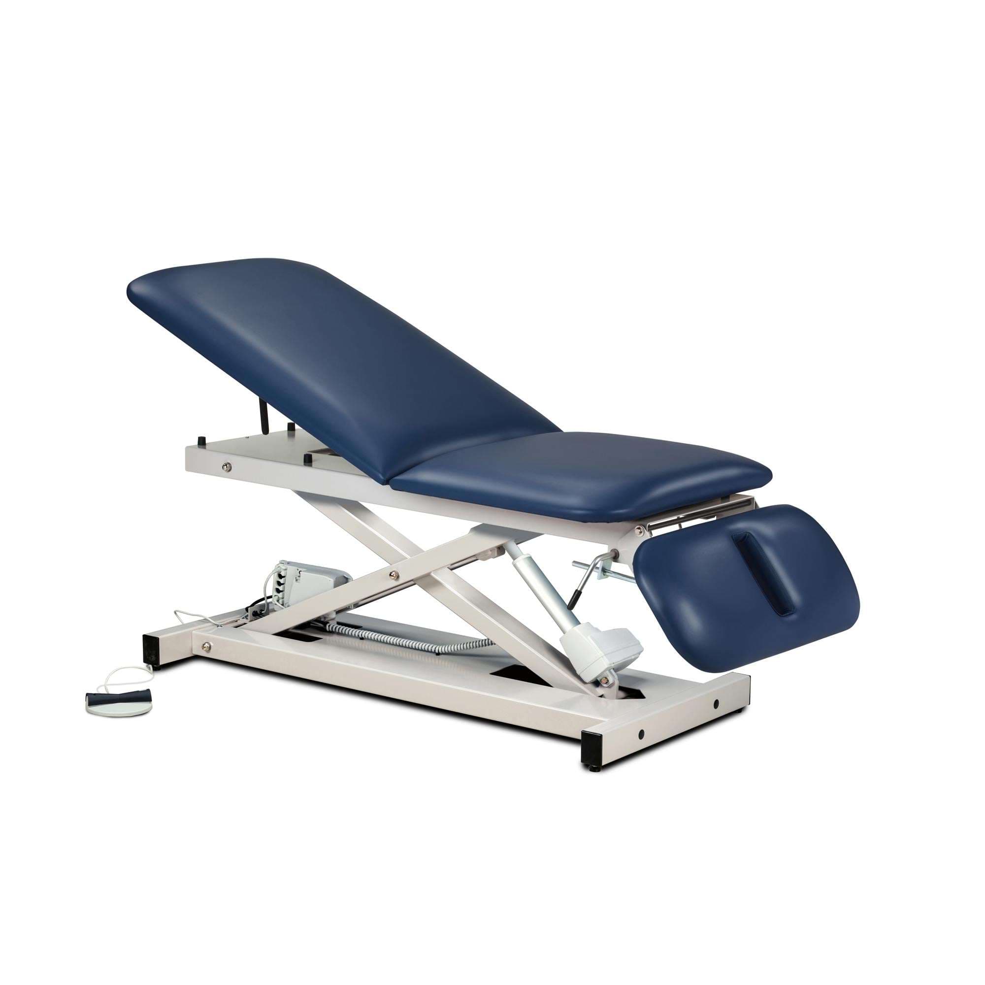 Clinton open base power hi-lo exam table with adjustable backrest and drop section
