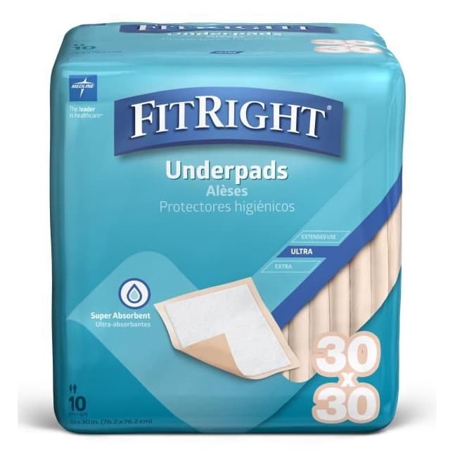 FitRight Ultra Disposable Underpads, 30 x 30 Inch - Case of 90 - Image 1