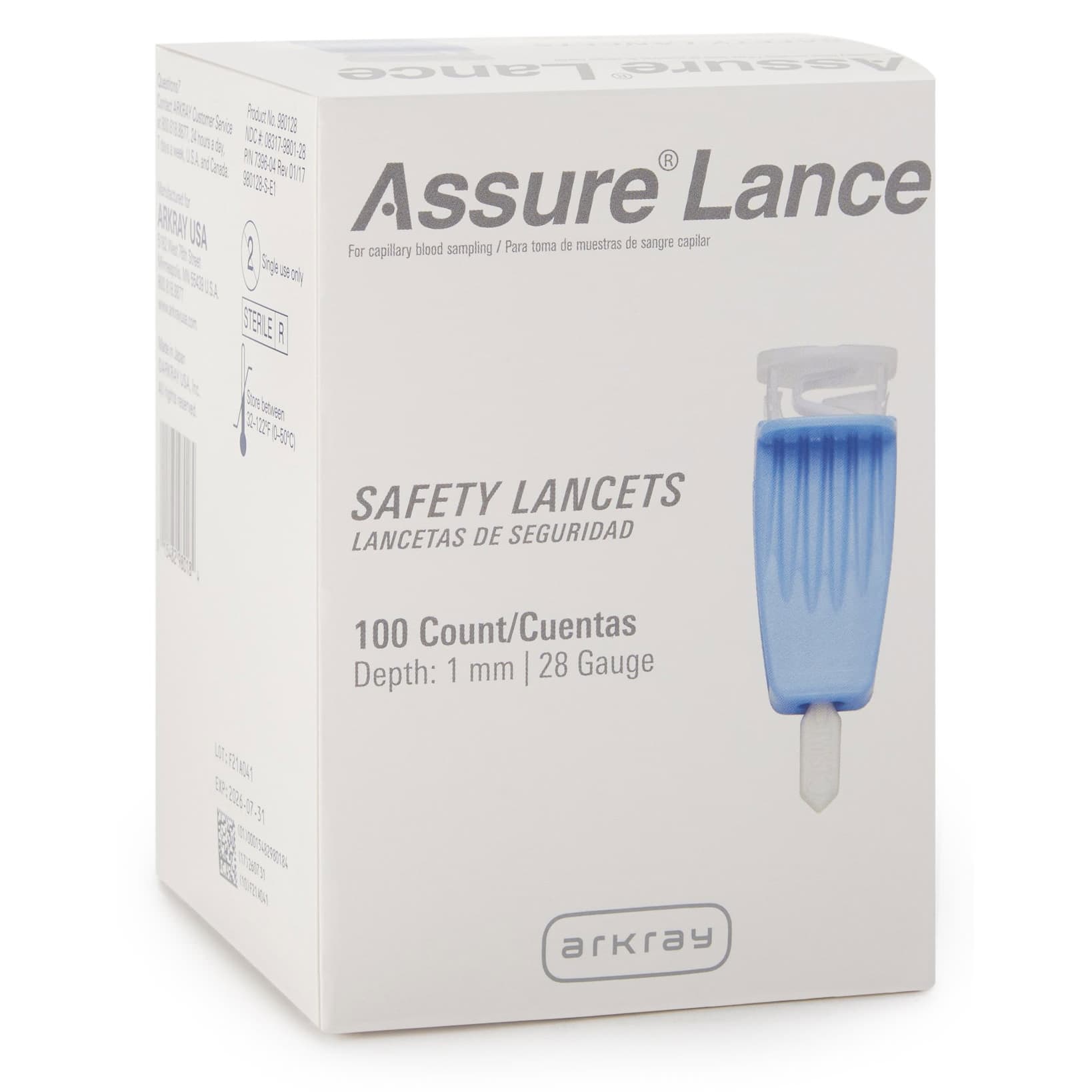 Arkray Assure Lance Micro Flow Safety Lancet, 28 gauze, 1mm Pen Depth - Box of 100 - Image 2