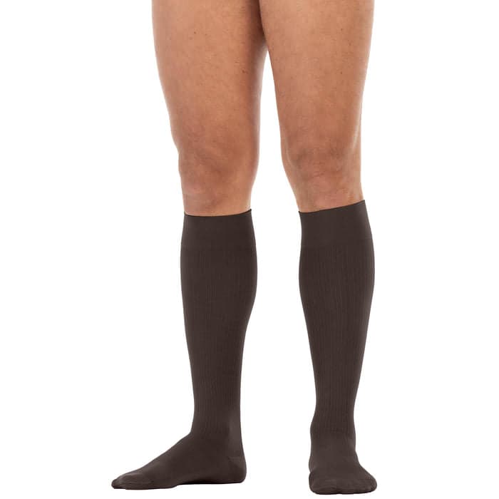 Jobst FORMEN Knee High Softfit Closed Toe Compression Socks, 15-20mmHg, Brown, L-FullCalf-Long - Pair - Image 1