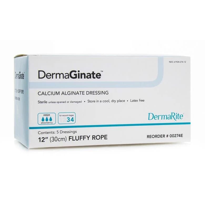 DermaGinate Calcium Alginate Dressing, 12 Inch Fluffy Rope - Box of 5 - Image 1