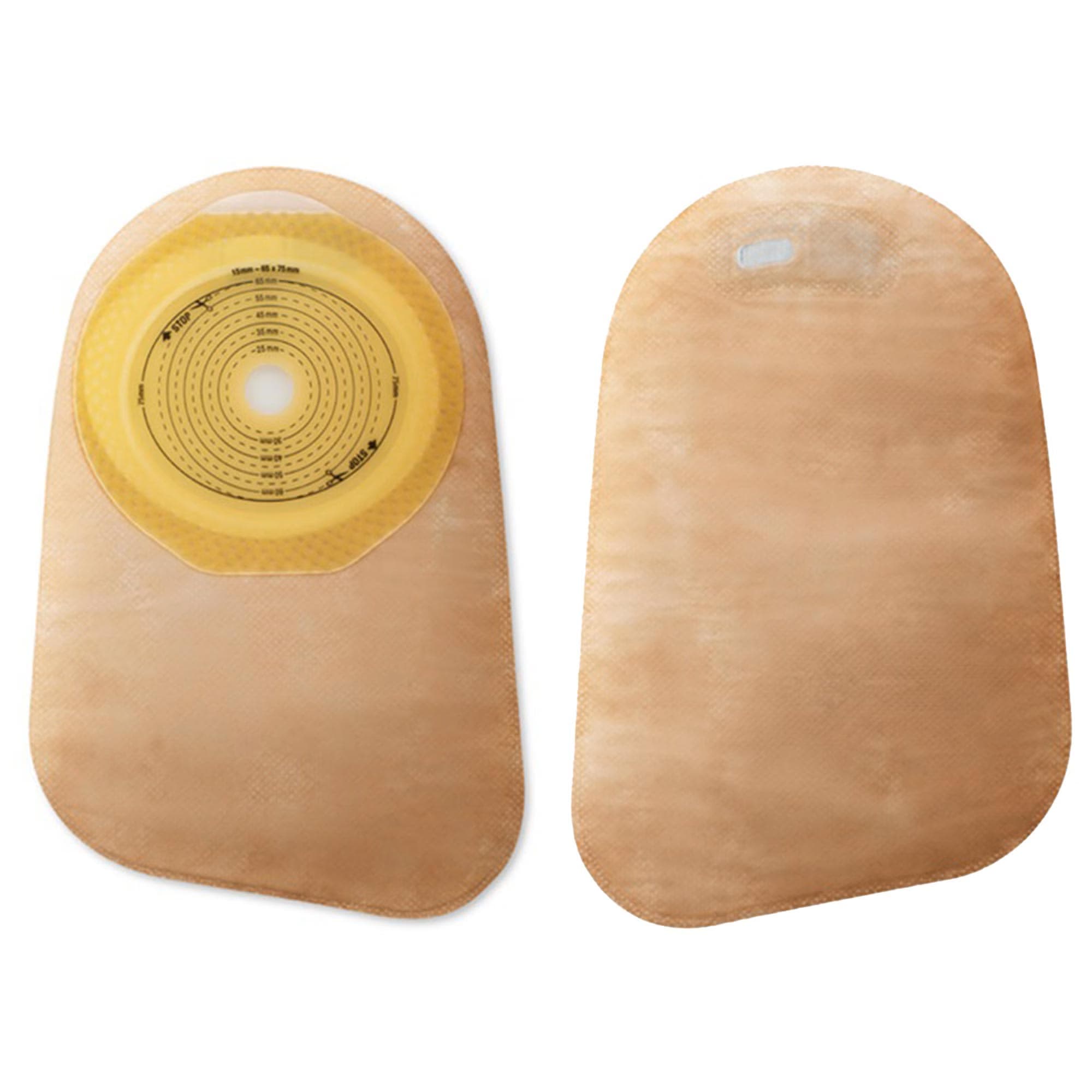 Premier 1-Piece Closed Ostomy Pouch with Flat SoftFlex Barrier and Filter, Beige, 1 Inch - Box of 30 - Image 1