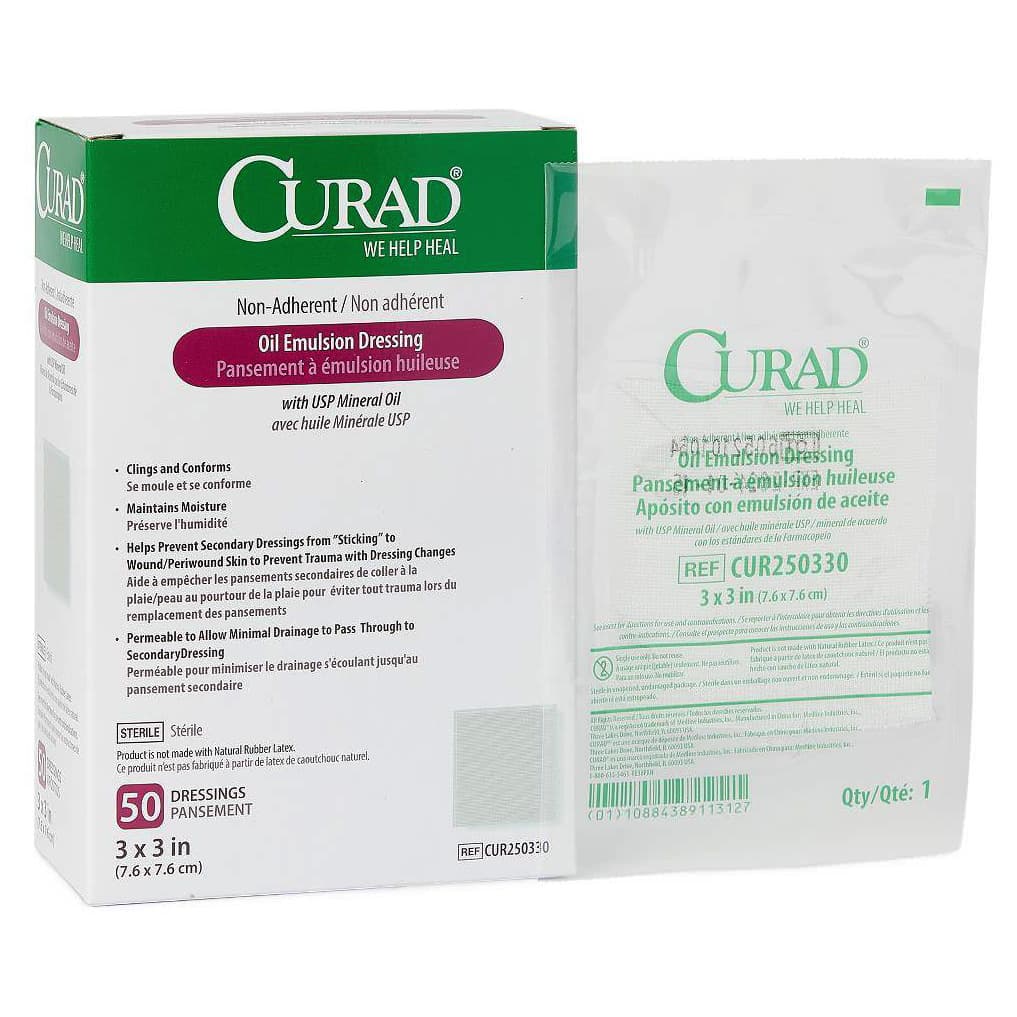 Curad Non-adherent Oil Emulsion Dressing, Sterile, 3 x 3 Inch - Box of 50 - Image 1