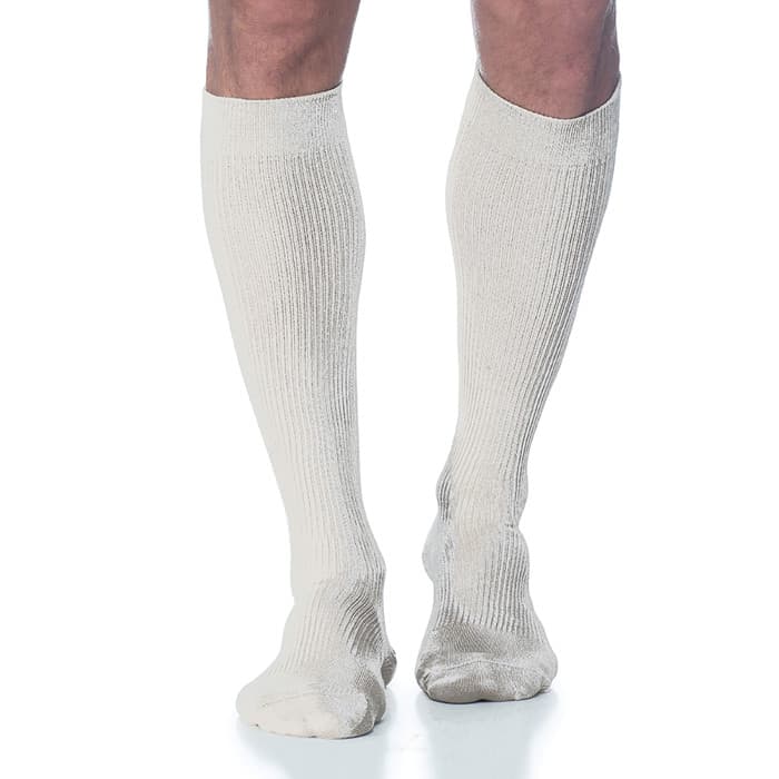 Sigvaris Casual Cotton Mens Calf High Compression Socks, 15-20 mmHg, Size B, White - Pair - Image 1