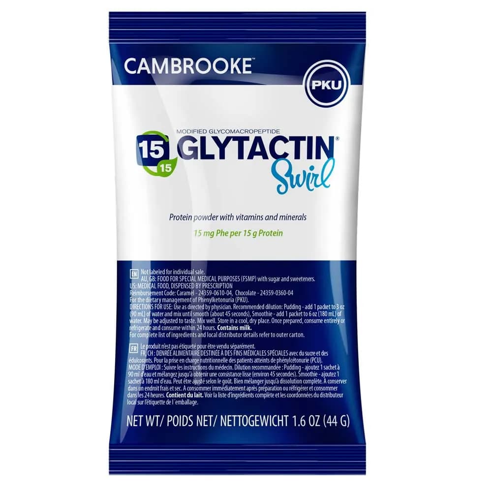 Glytactin Swirl 15 GMP-Based PKU Powdered Formula, Caramel, 1.6 oz - Case of 14 - Image 1