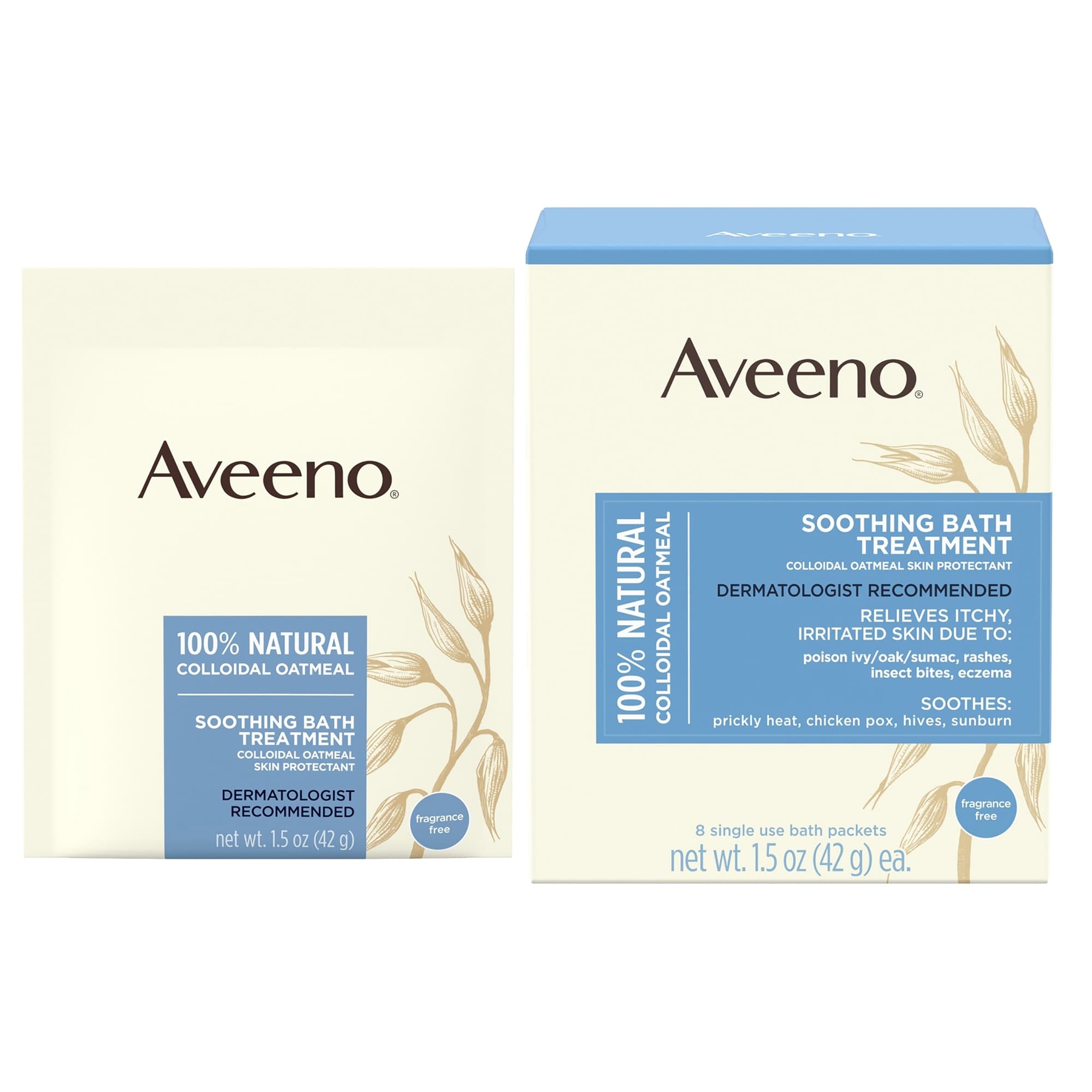 Aveeno Colloidal Oatmeal Soothing Bath Treatment, 1.5 oz - Box of 8 - Image 1