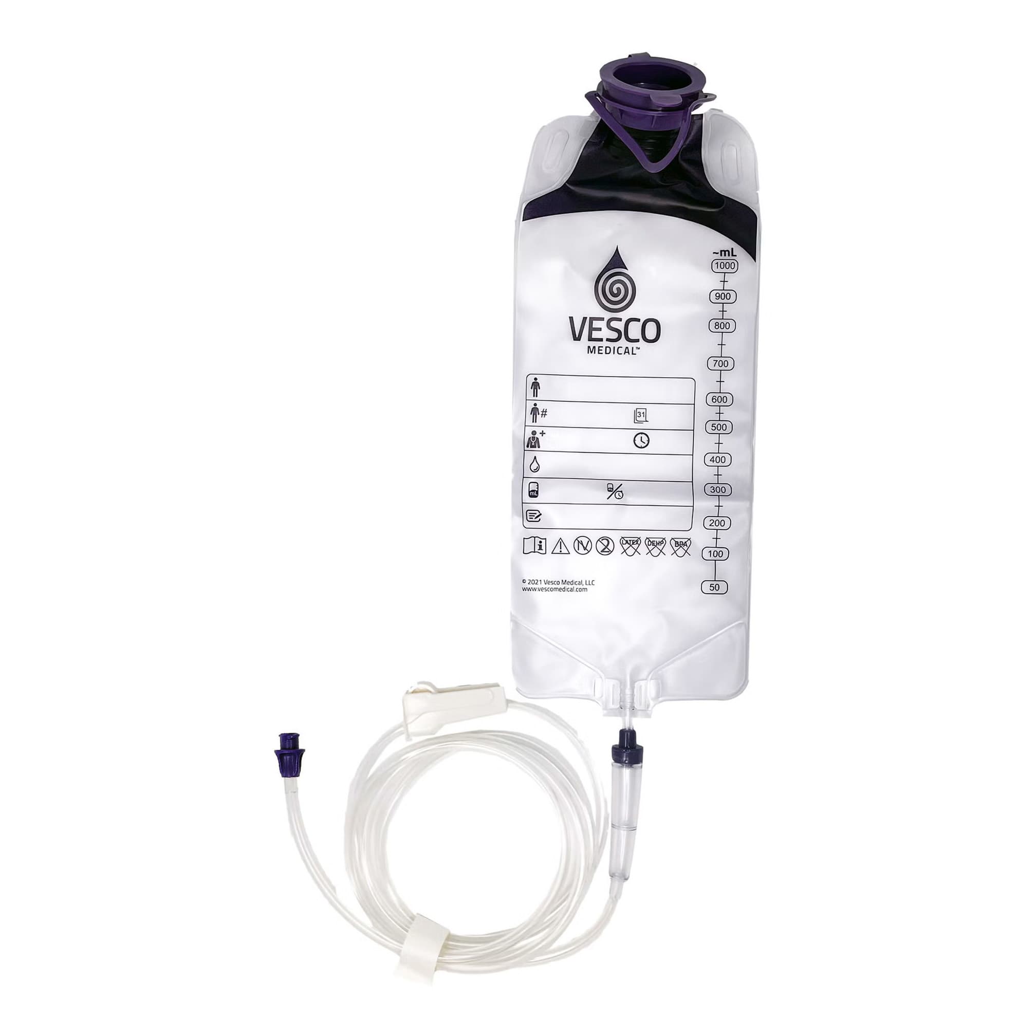 Vesco Gravity Feeding Bag Set with ENFit Connector, NonSterile, 1000 mL - Case of 30 - Image 1