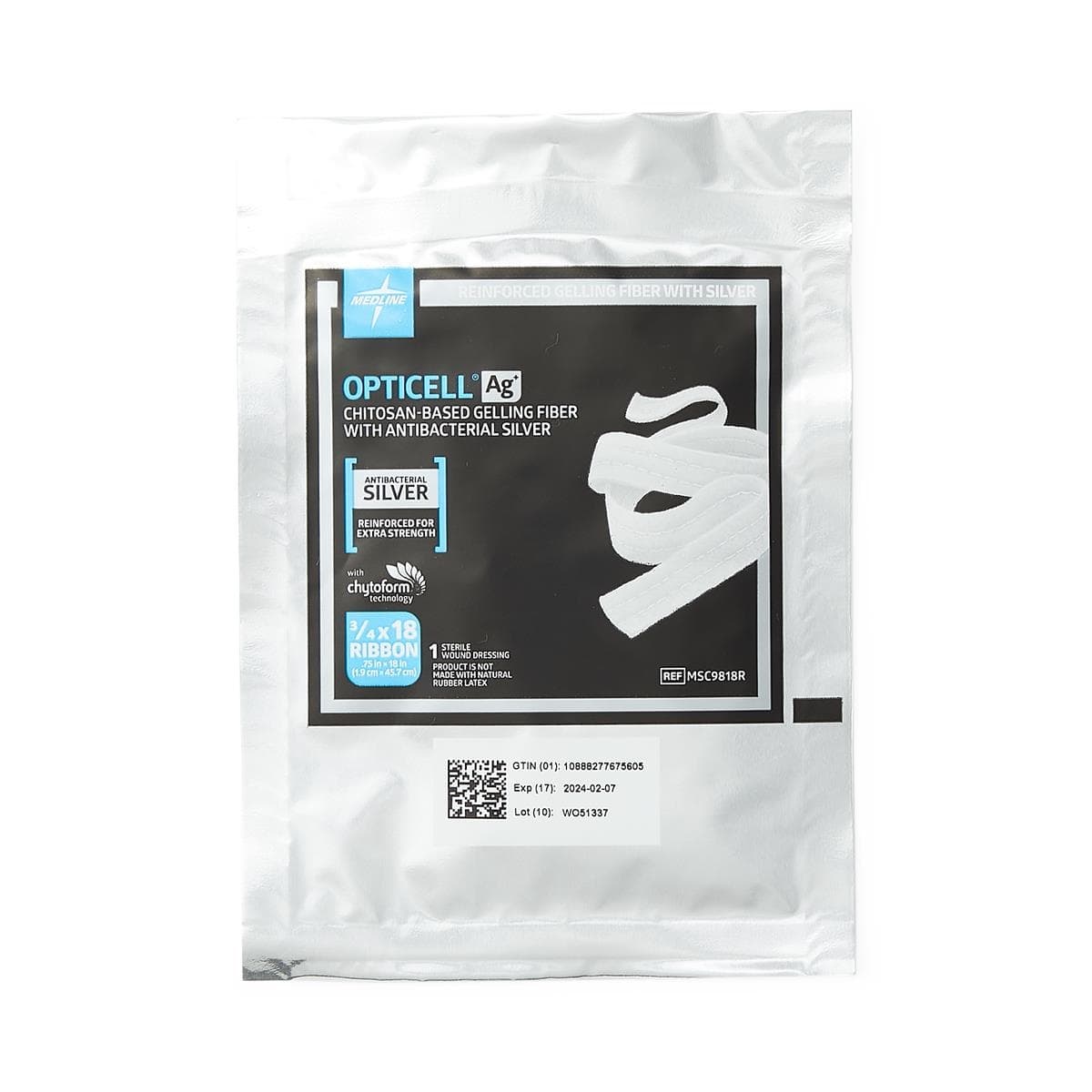 Opticell Ag+ Silver Antibacterial Gelling Fiber Dressing, 0.75 x 18 Inch - Each - Image 1