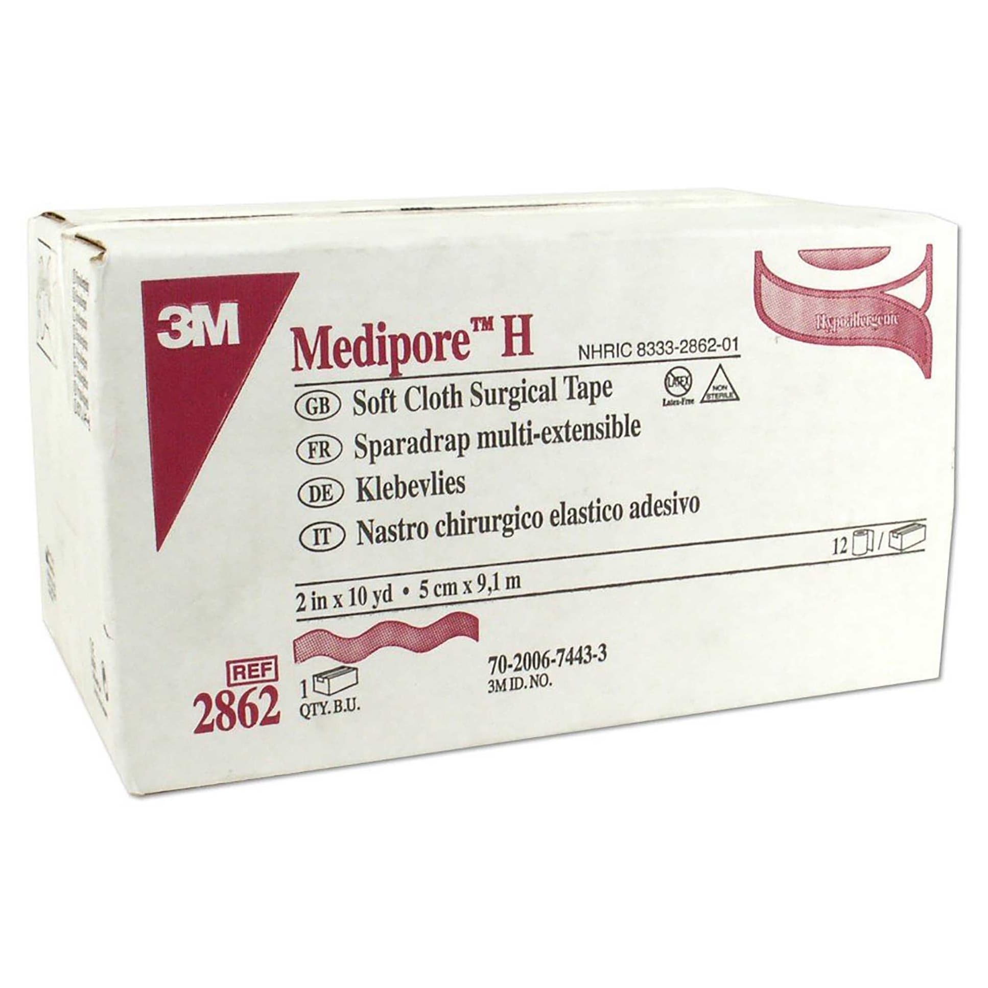 3M Medipore H Hypoallergenic Soft Cloth Surgical Tape, White, 2 Inch x 10 Yards - Case of 12 - Image 1