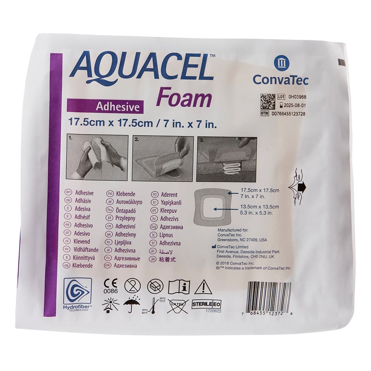 ConvaTec Aquacel Adhesive Gelling Foam Dressing, 7 x 7 Inch - Image 1
