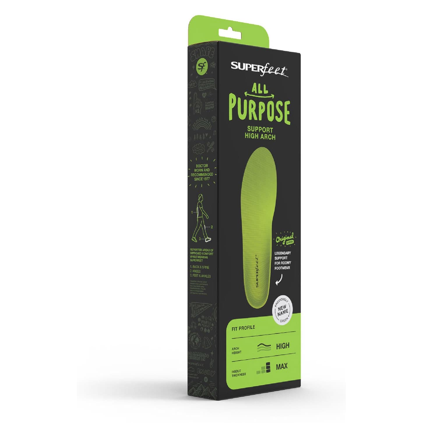 Superfeet Insole Performance All Purpose Arch High Density Foam, Green, Size F - Pair - Image 1