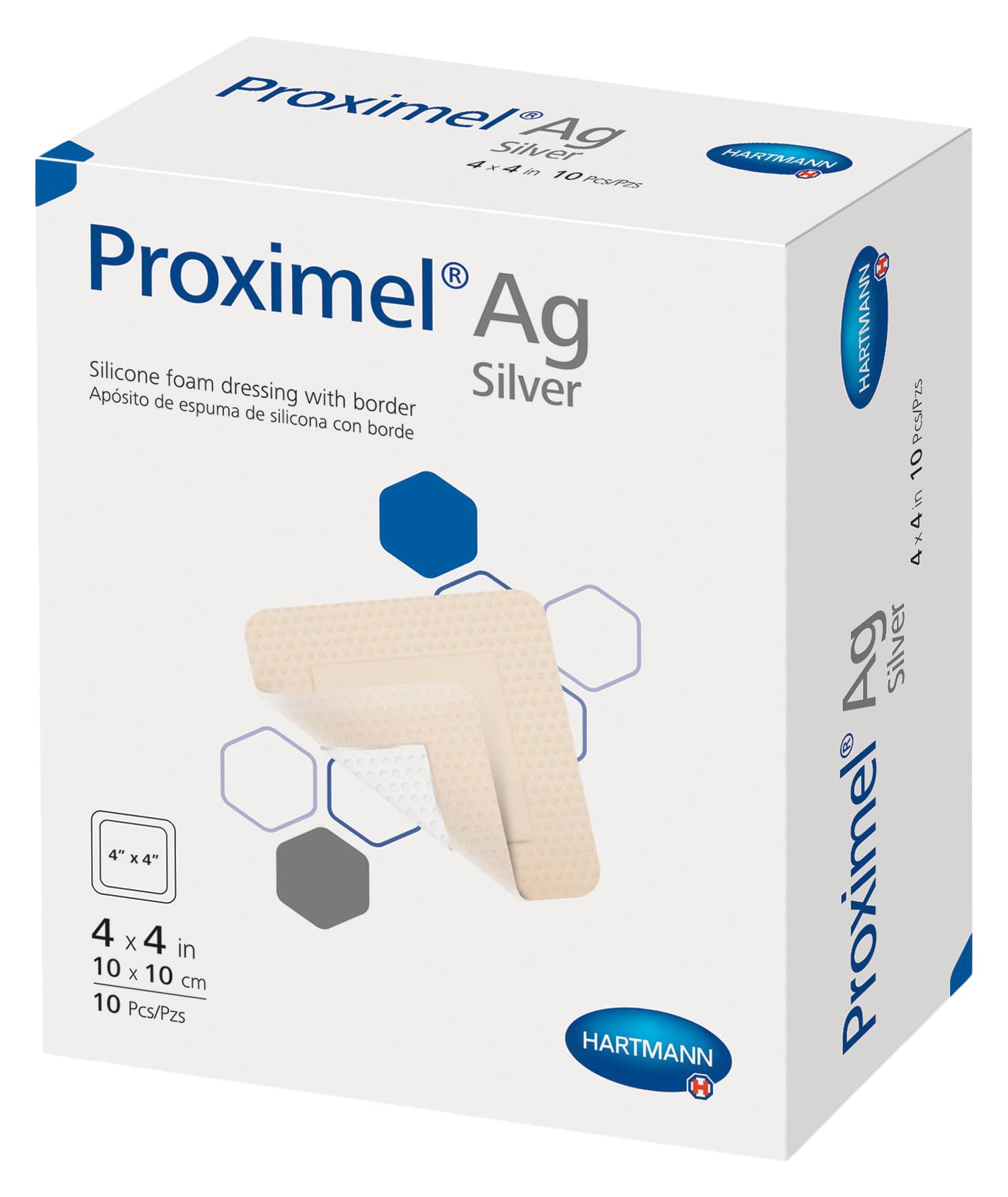 Proximel Ag Silicone Bordered Foam Dressing, Sterile, 4 x 4 Inch - Case of 60 - Image 1