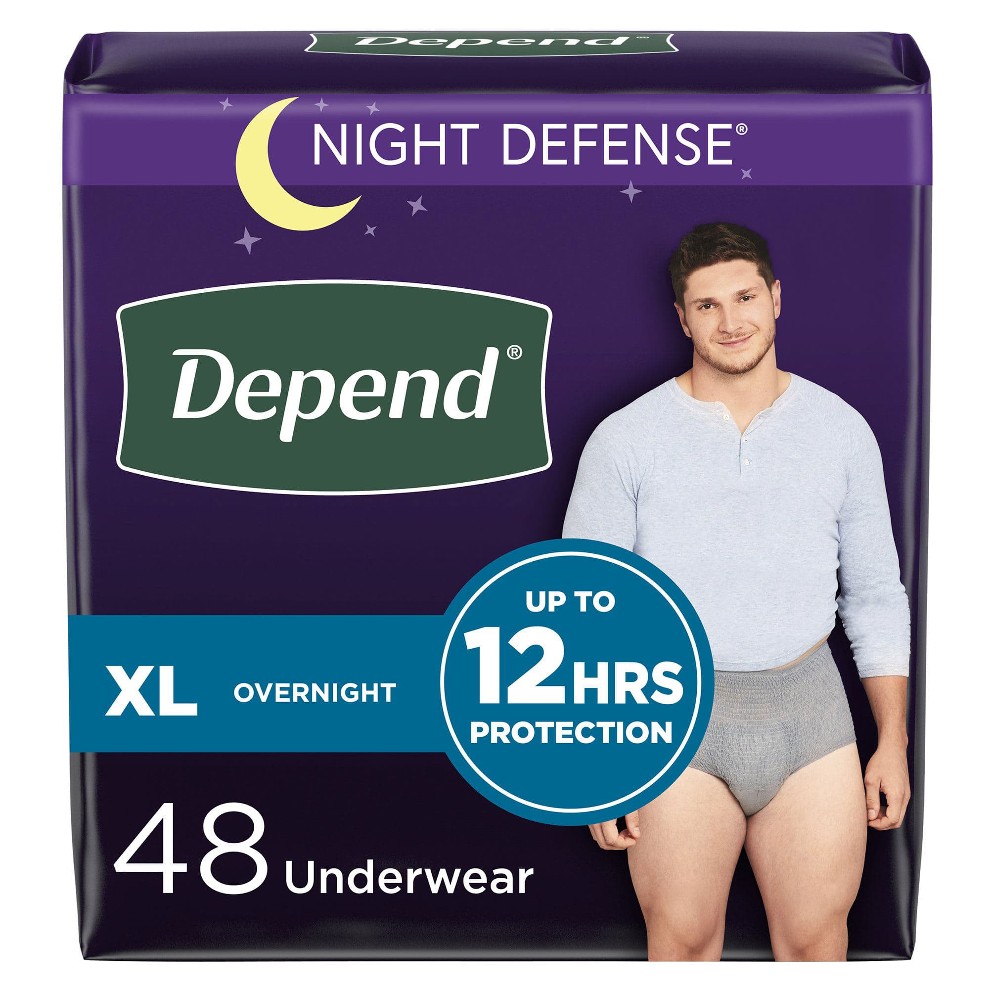 Depend Night Defense Underwear For Men, Extra Large - Package of 12 - Image 1
