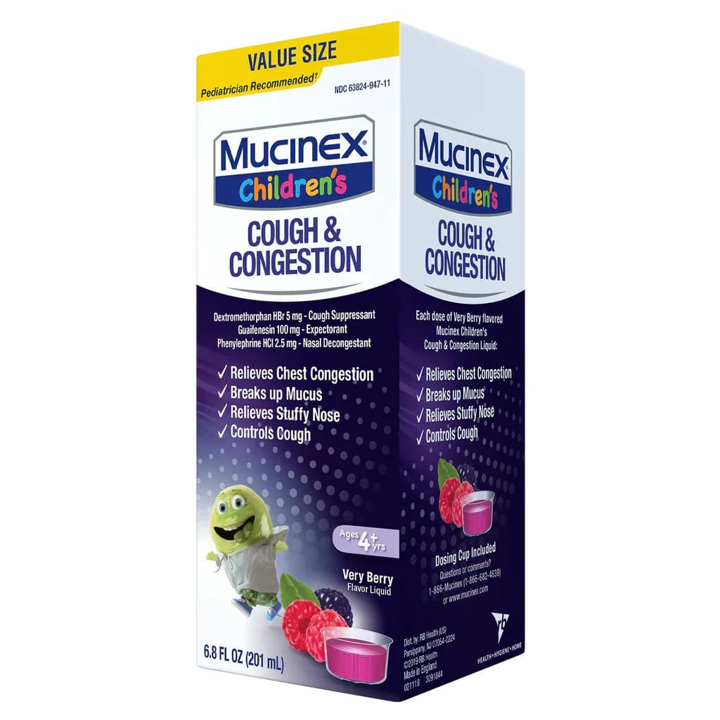Mucinex Children's Cough & Congestion Liquid, Very Berry Flavor, 6.8 oz - Image 2