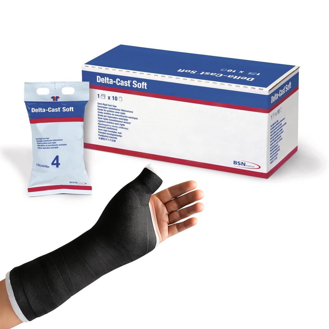 Delta-Cast Soft Polyester Cast Tape, Black, 4 Inch x 4 Yard - Box of 10 - Image 1