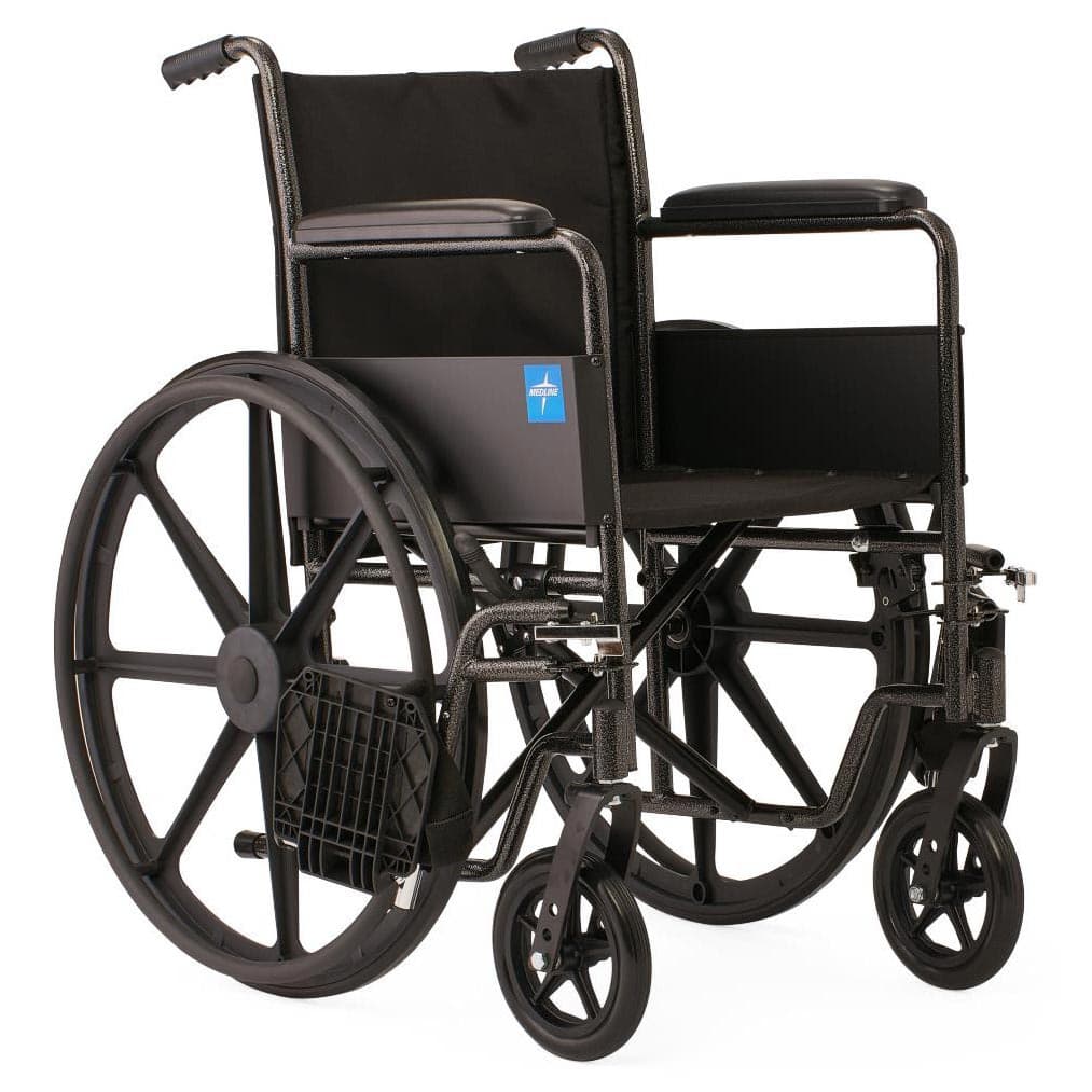 Medline Guardian K1 standard wheelchair 20"W x 16"D Seat Nylon with Swing-Back Desk-Length Arms and Swing Away Footrests - Image 1